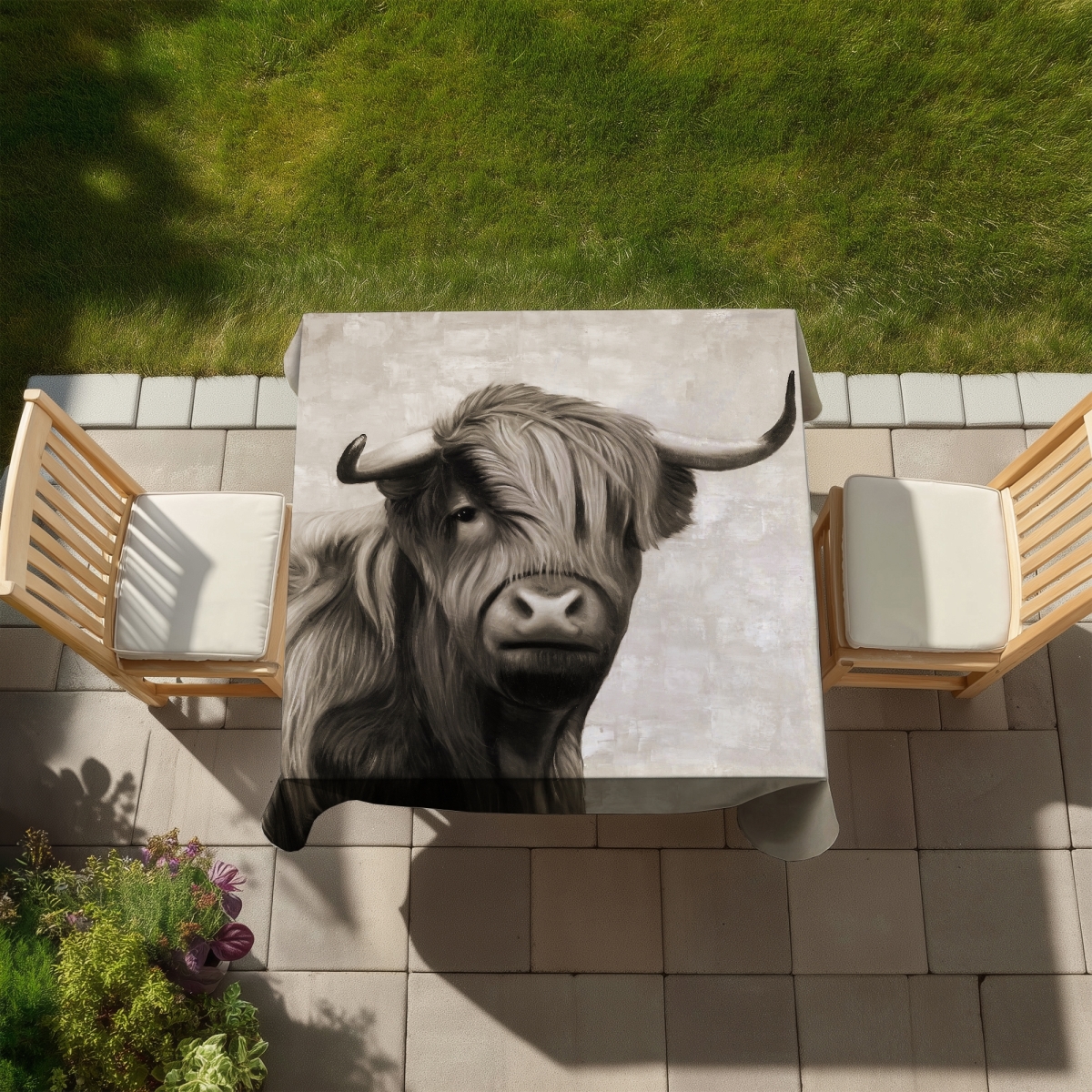 Picture of Begin Home Decor C1TC5858Y16C66 58 x 58 in. Highland Cattle Sepia Tablecloth - Indoor & Outdoor Home Decor