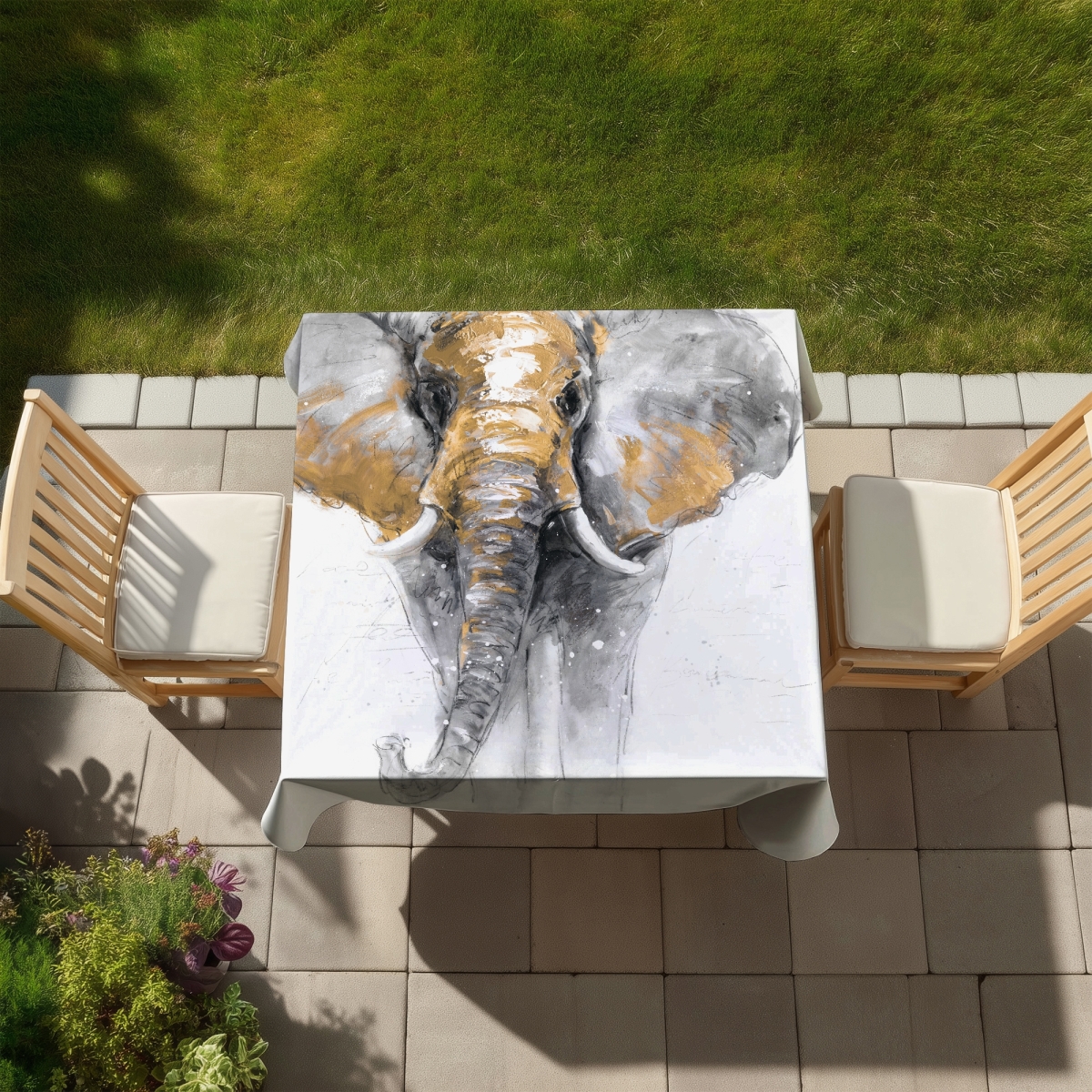 Picture of Begin Home Decor C1TC5858APPCT2 58 x 58 in. Golden Elephant Tablecloth - Indoor & Outdoor Living Room Decor