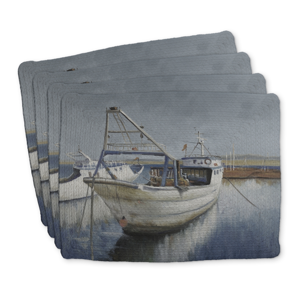 Picture of Begin Home Decor C4BP1418CI251O 14 x 18 in. Blue Fishing Boat Braided Polyester Placemat - Home Decor - Set of 4
