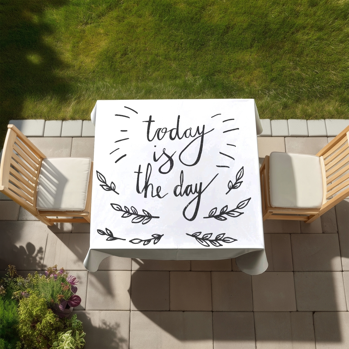 Picture of Begin Home Decor C1TC5858QZSLIC 58 x 58 in. Monochrome Gray Tablecloth - Today is the Day - Home Decor