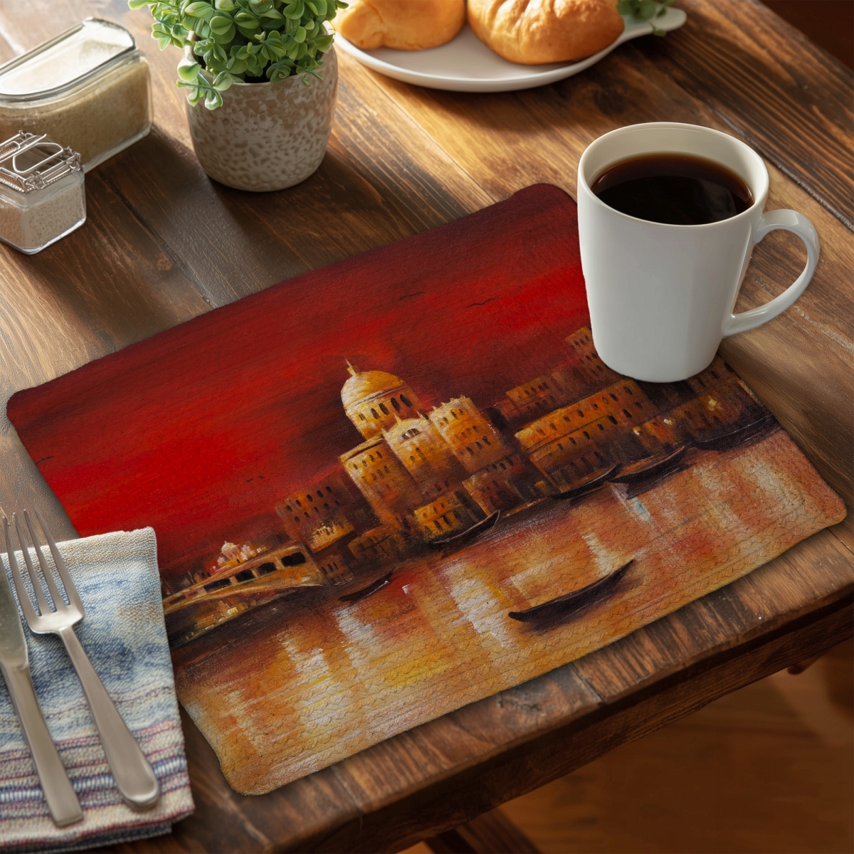 Picture of Begin Home Decor C4BP1418HWZNTY 14 x 18 in. Venise By Red Dawn - Braided Polyester Placemat for Home Decor - Set of 4