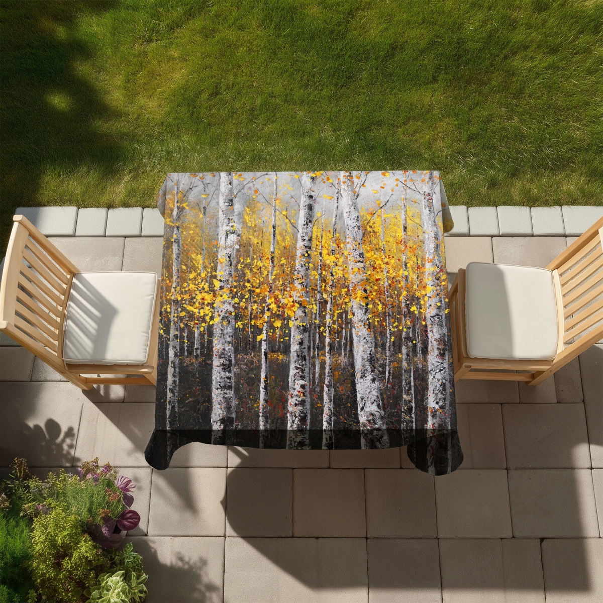 Picture of Begin Home Decor C1TC58580PQ7UG 58 x 58 in. Gray Contemporary Landscapes Tablecloth - Sunny Birch Trees