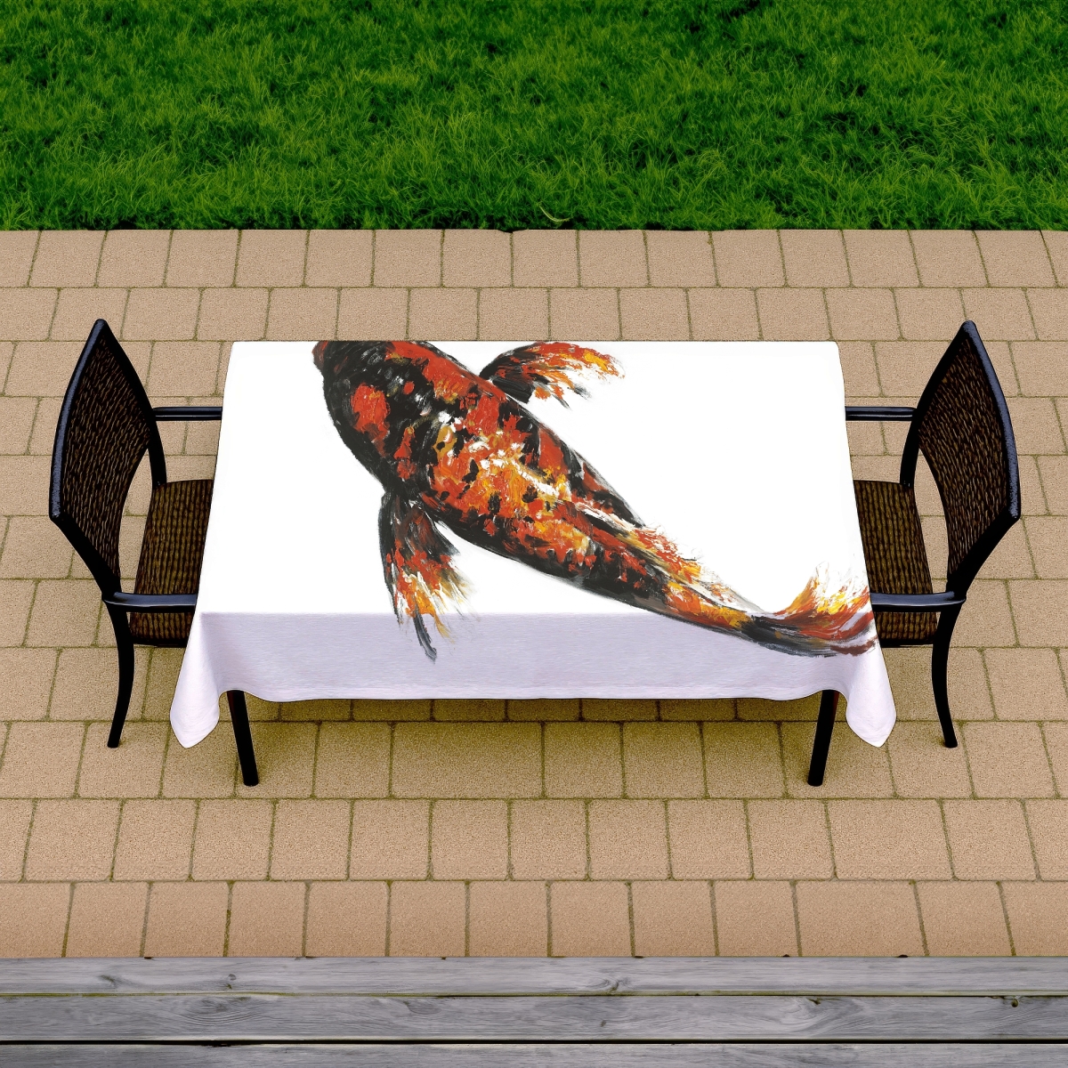 Picture of Begin Home Decor C1TCLRGEP9OSYX 58 x 102 in. Red Butterfly Koi Fish Tablecloth - Black Animals Decor