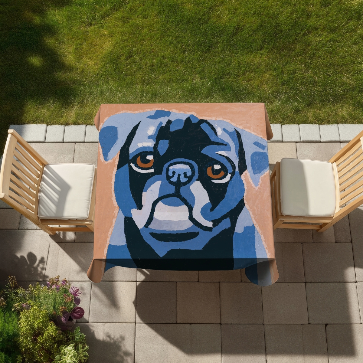 Picture of Begin Home Decor C1TC5858CGLU4S 58 x 58 in. Flash the Pug Beige Indoor Outdoor Tablecloth for Home Decor