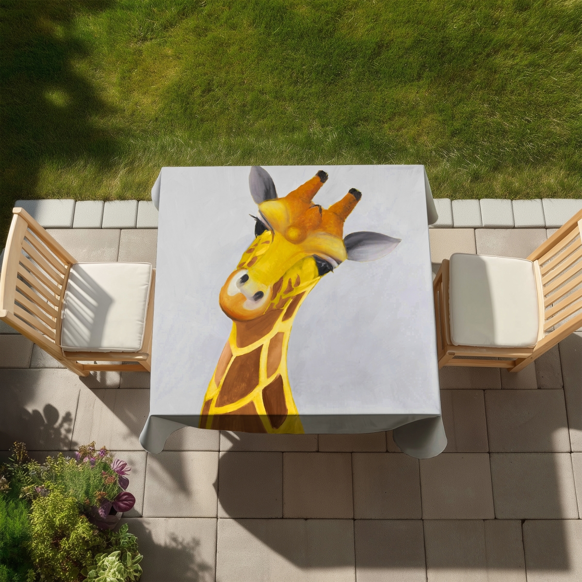 Picture of Begin Home Decor C1TC5858IMQG2F 58 x 58 in. Gray African Tablecloth - Curious Giraffe Indoor & Outdoor Decor
