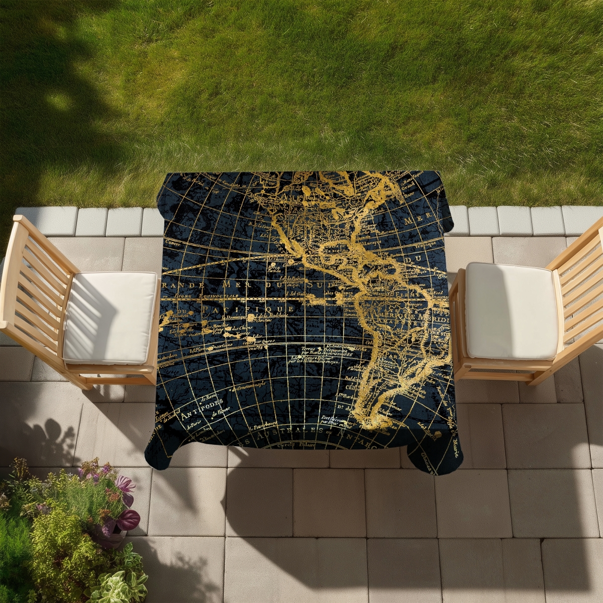 Picture of Begin Home Decor C1TC58589LAENB 58 x 58 in. Blue World Map Globe Tablecloth - Indoor & Outdoor Home Decor