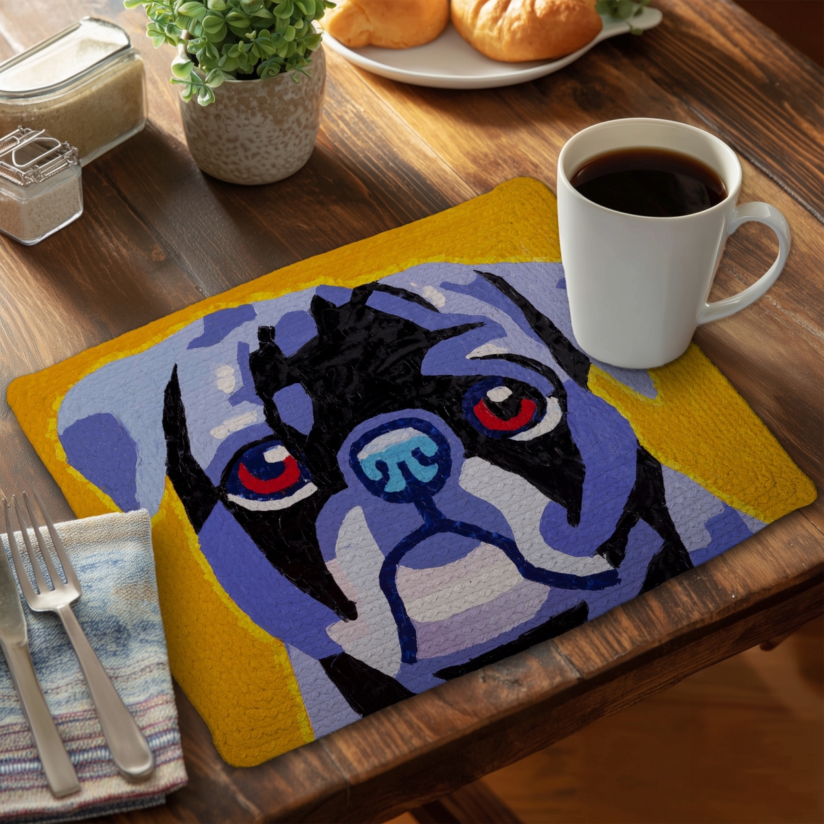 Picture of Begin Home Decor C4BP1418EW5ZGK 14 x 18 in. Flash the Pug Braided Polyester Placemat for Home Decor - Set of 4