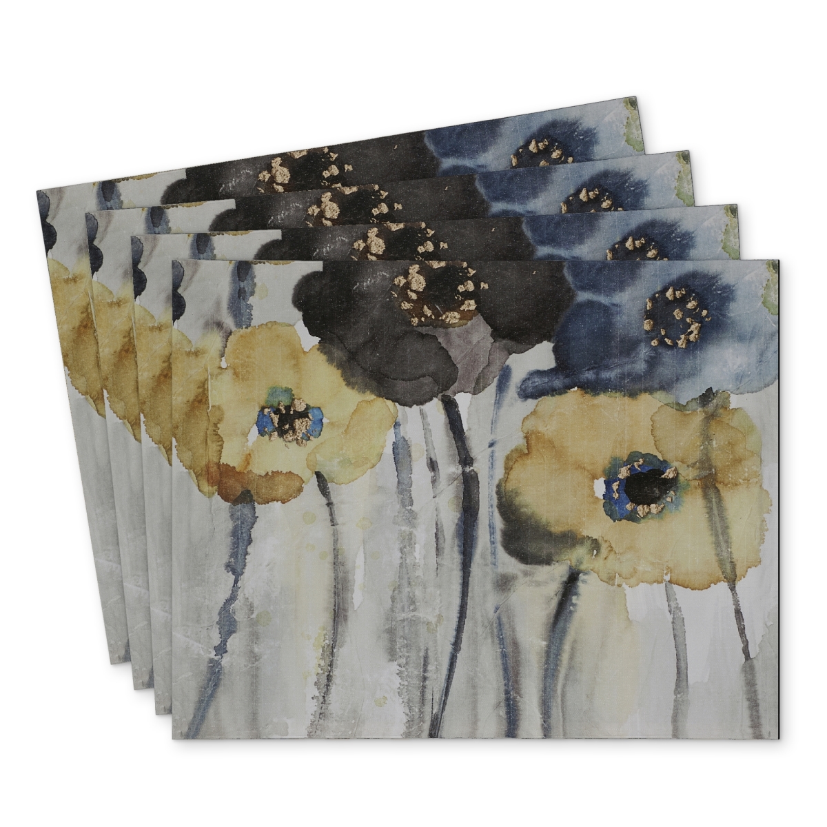 Picture of Begin Home Decor C4PP14189XLTL6 14 x 18 in. Gray Blue & Yellow Flowers Polyester Placemat - Home Decor - Set of 4