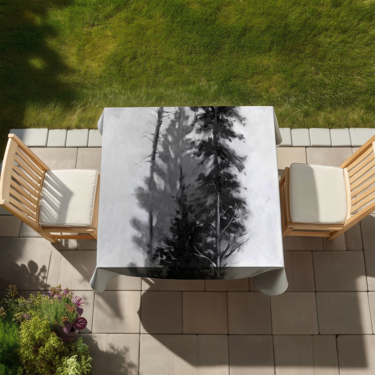 Picture of Begin Home Decor C1TC5858WL27X1 58 x 58 in. Silhouette of Trees Tablecloth - White Indoor & Outdoor Decor