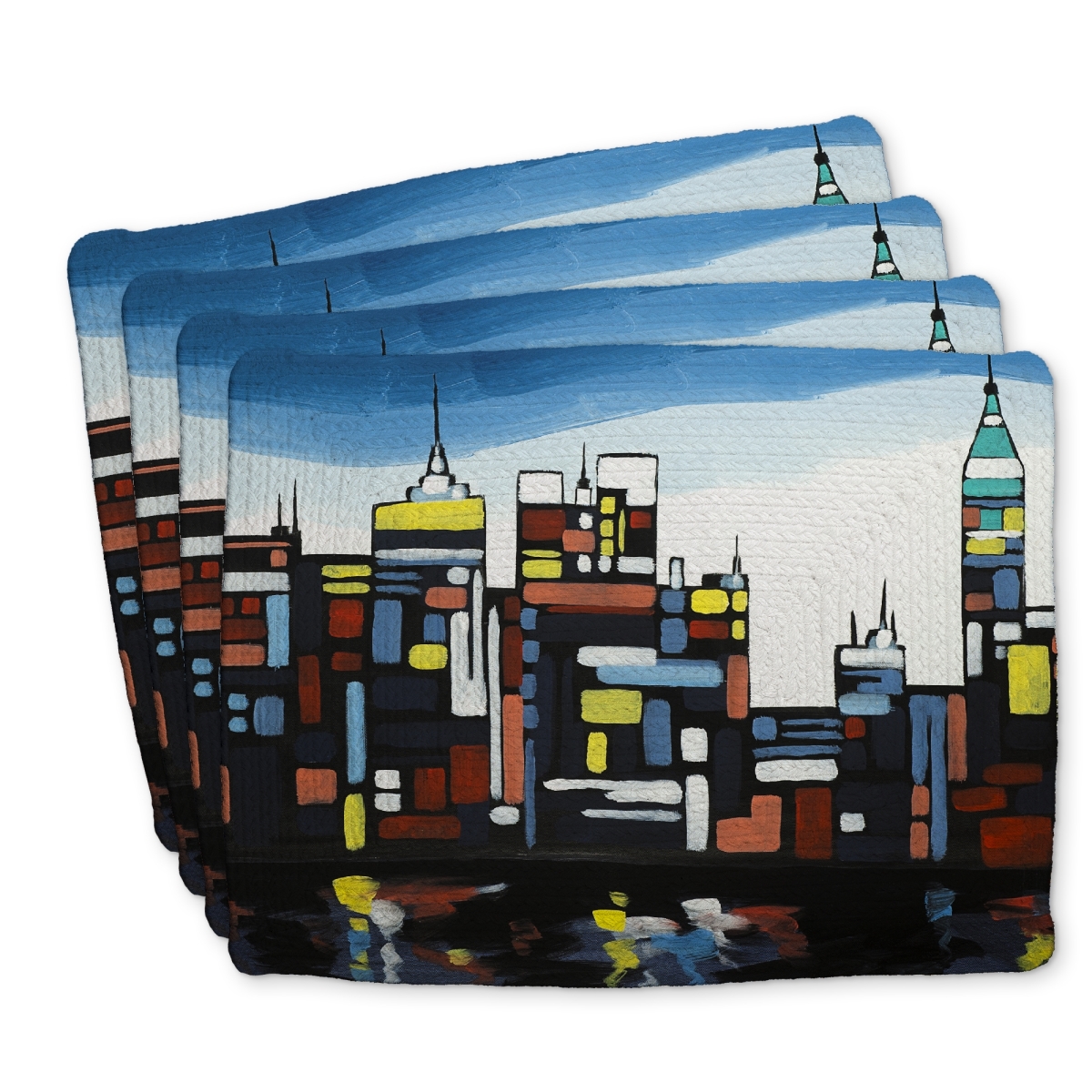 Picture of Begin Home Decor C4BP1418J08IUZ 14 x 18 in. Colorful Skyline Braided Polyester Placemat for Home Decor - Set of 4