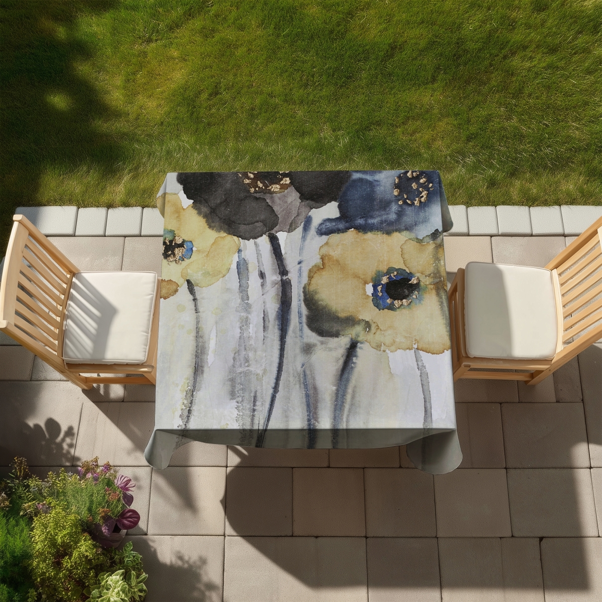 Picture of Begin Home Decor C1TC5858O2E42M 58 x 58 in. Gray Blue Yellow Flowers Tablecloth - Contemporary Home Decor