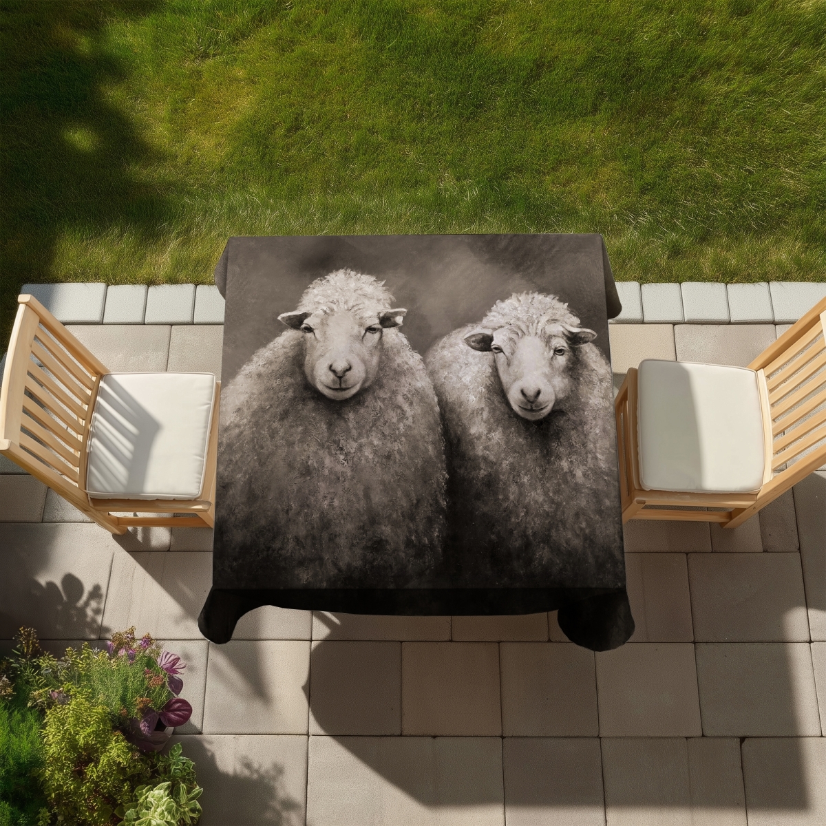 Picture of Begin Home Decor C1TC58583THVW9 58 x 58 in. Beige Rustic Sheep Sepia Indoor & Outdoor Tablecloth - Home Decor