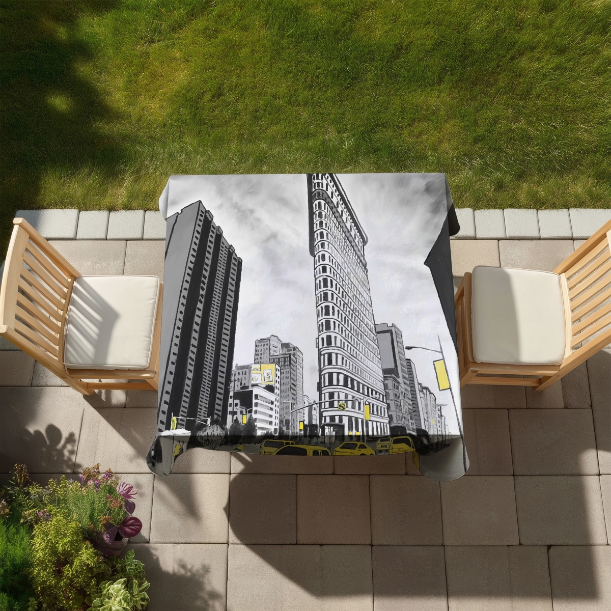 Picture of Begin Home Decor C1TC5858A6EK7X 58 x 58 in. Flatiron Building Tablecloth - NYC Home Decor - Indoor & Outdoor