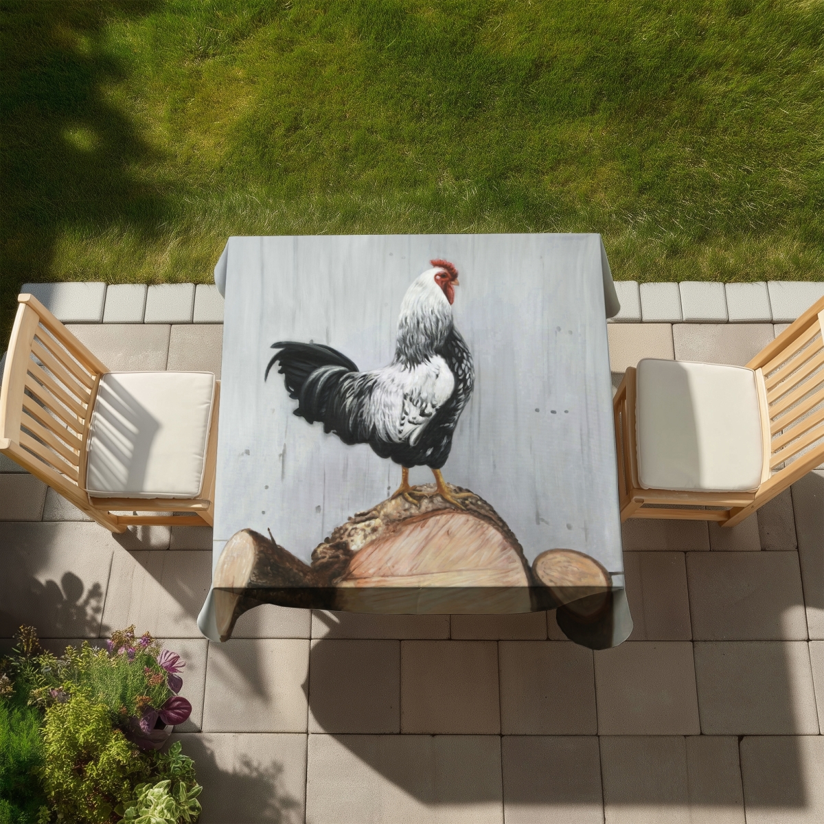 Picture of Begin Home Decor C1TC58587WM0UQ 58 x 58 in. Wyandotte Rooster Tablecloth - Rustic Farm Decor Indoor & Outdoor