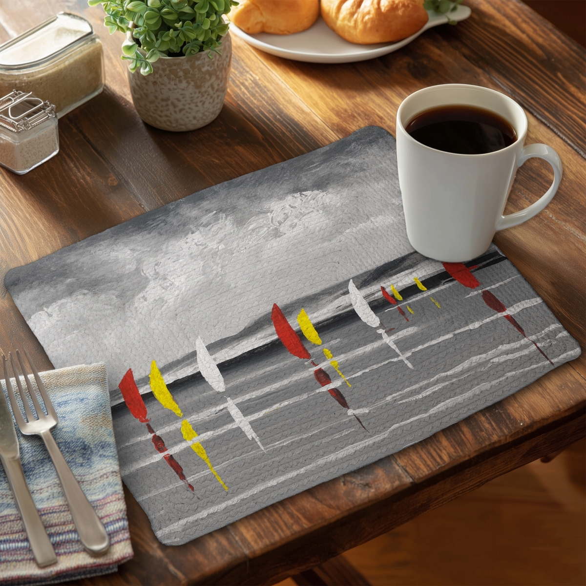 Picture of Begin Home Decor C4BP1418Y5G8AR 14 x 18 in. Sailboats on the Lake Braided Polyester Placemat - Home Decor - Set of 4