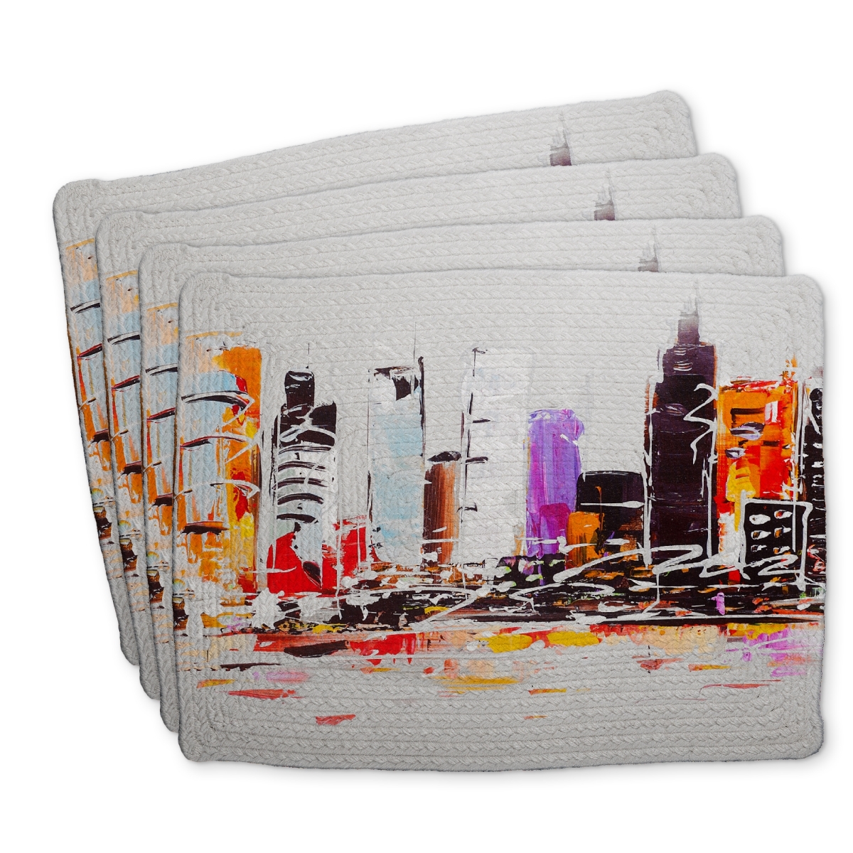 Picture of Begin Home Decor C4BP14182WLGT2 14 x 18 in. Abstract City Braided Polyester Placemat - Bright Home Decor - Set of 4