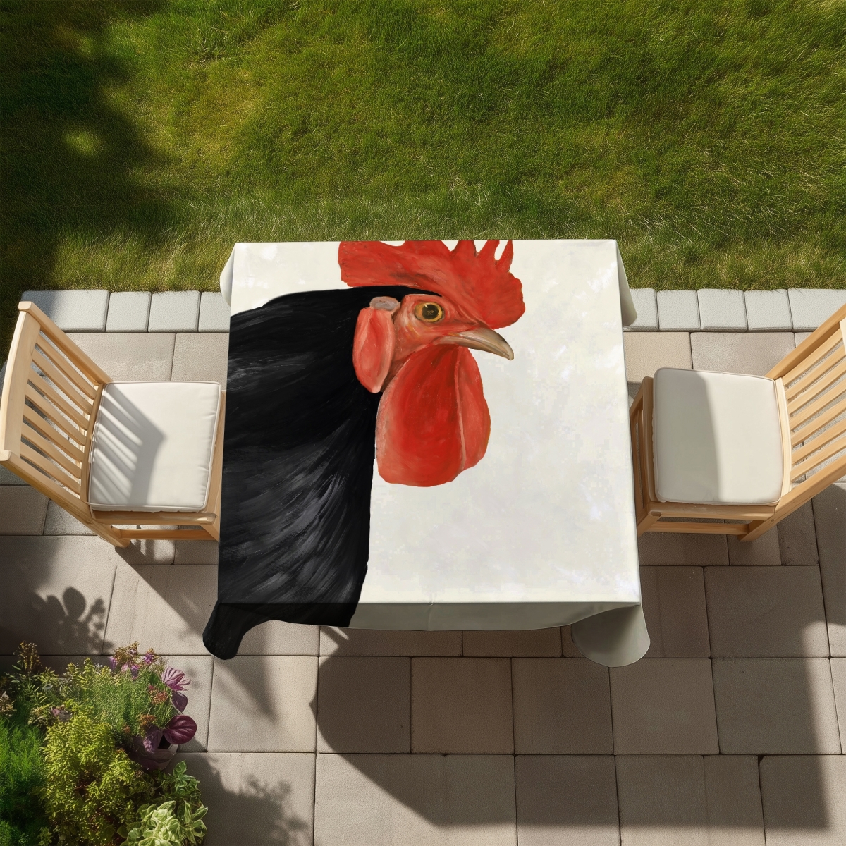 Picture of Begin Home Decor C1TC5858IFQEAN 58 x 58 in. Black Hen Tablecloth - Indoor & Outdoor Farm Animal Decor