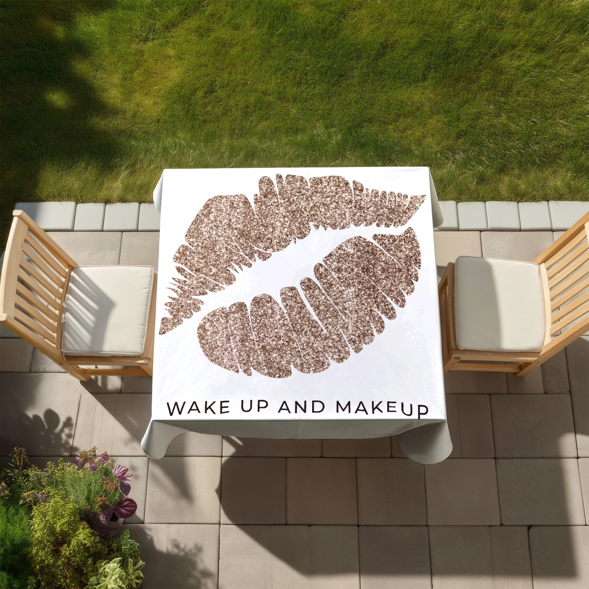 Picture of Begin Home Decor C1TC5858E2NISF 58 x 58 in. Wake Up & Makeup Tablecloth - Indoor & Outdoor Home Decor