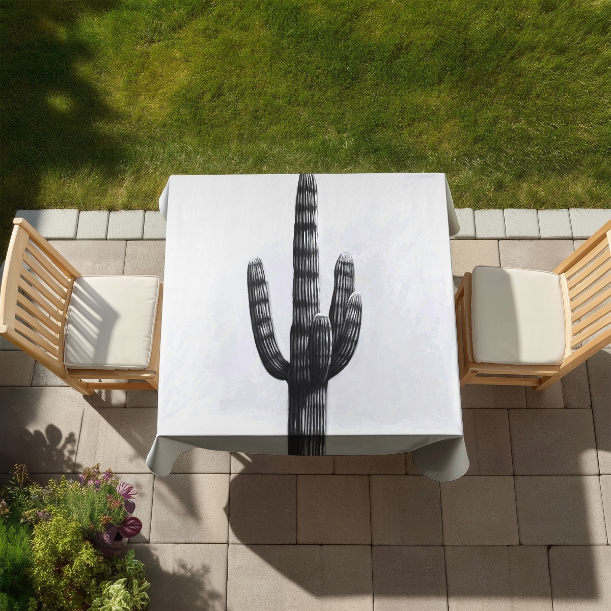 Picture of Begin Home Decor C1TC5858VY6KCY 58 x 58 in. Large Cactus Tablecloth - White Floral Indoor & Outdoor Decor