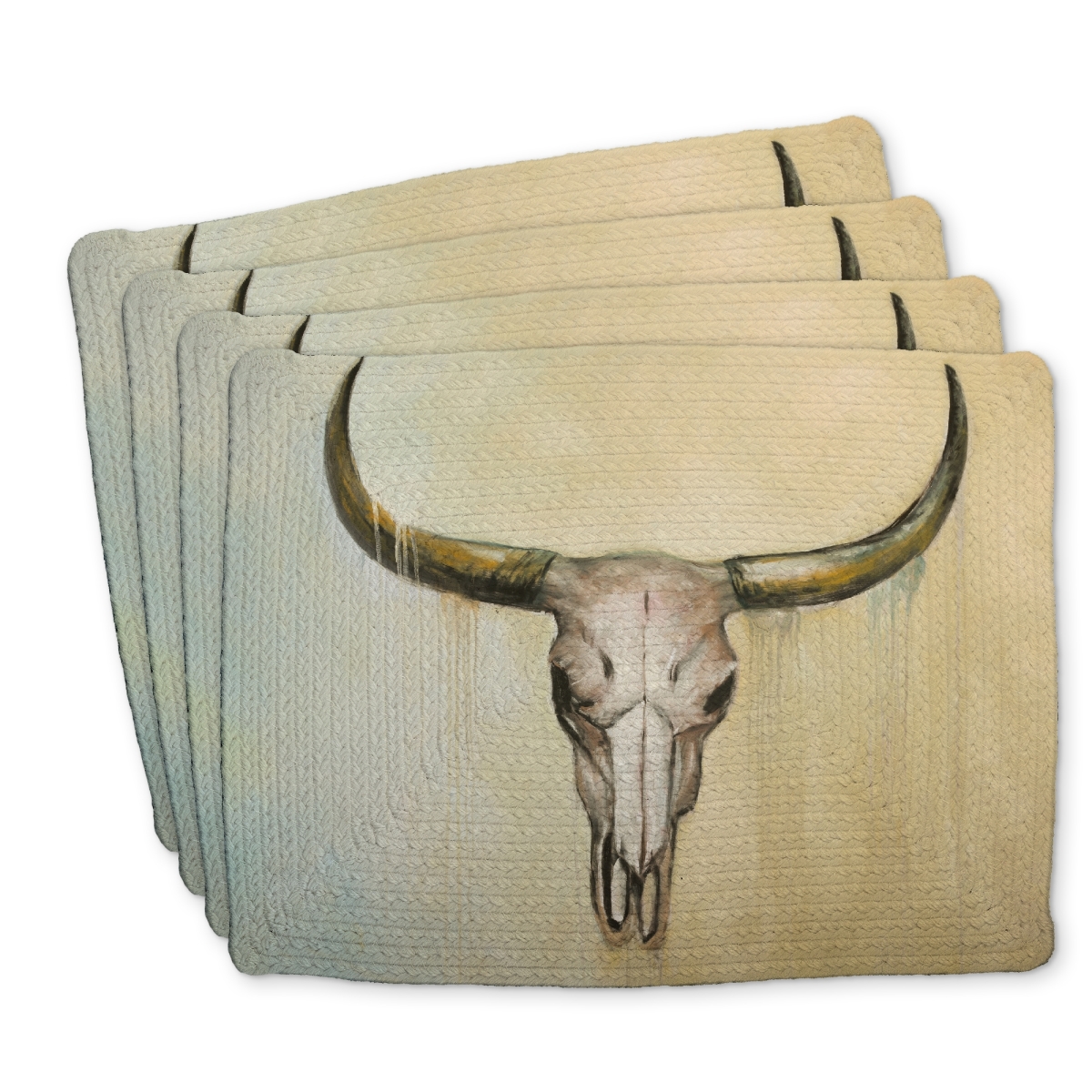 Picture of Begin Home Decor C4BP1418KUIOB4 14 x 18 in. Cow Skull Braided Polyester Placemat - Home Decor Accent - Set of 4