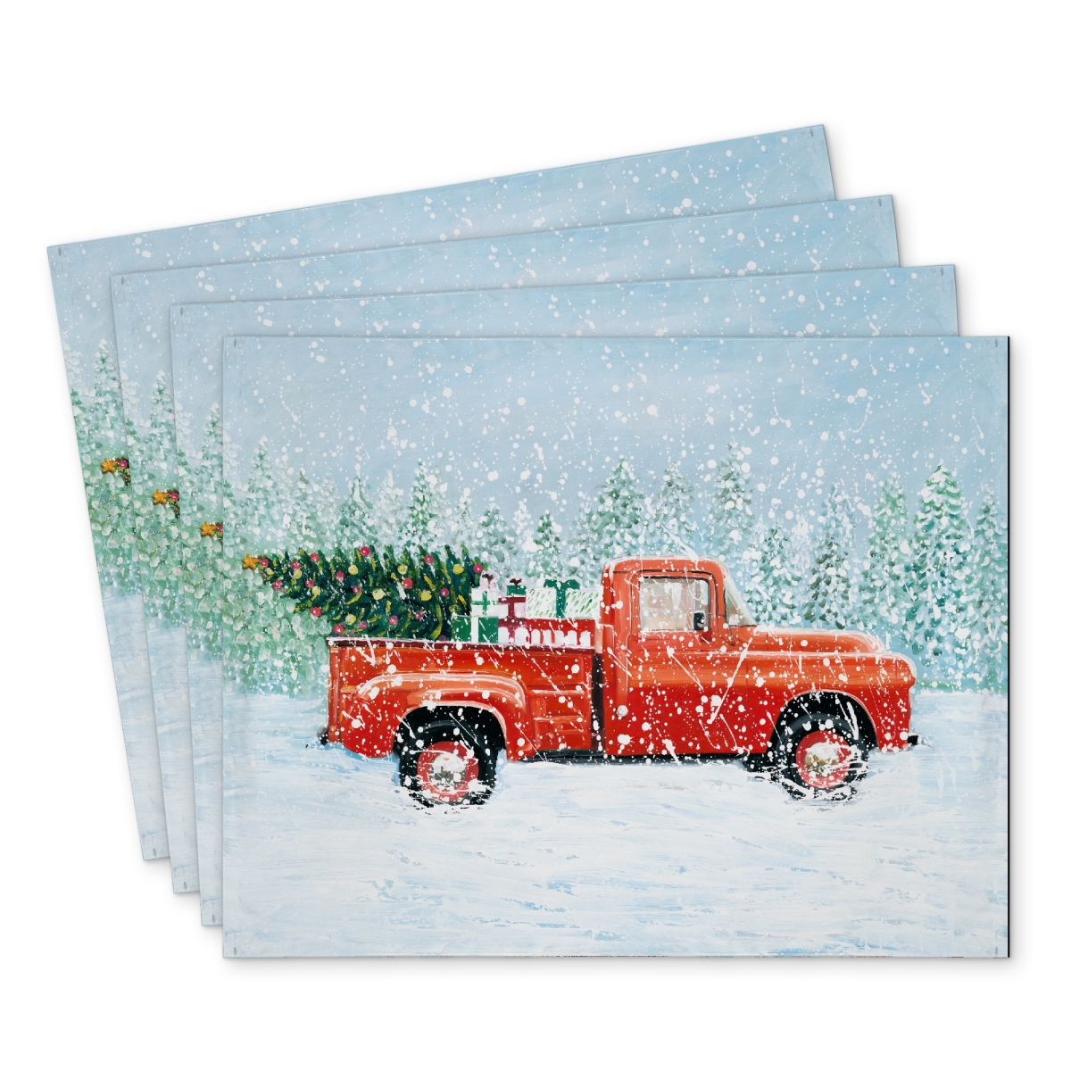 Picture of Begin Home Decor C4PP1418HYORIG 14 x 18 in. Christmas Tree Truck Polyester Placemat - Holiday Home Decor - Set of 4