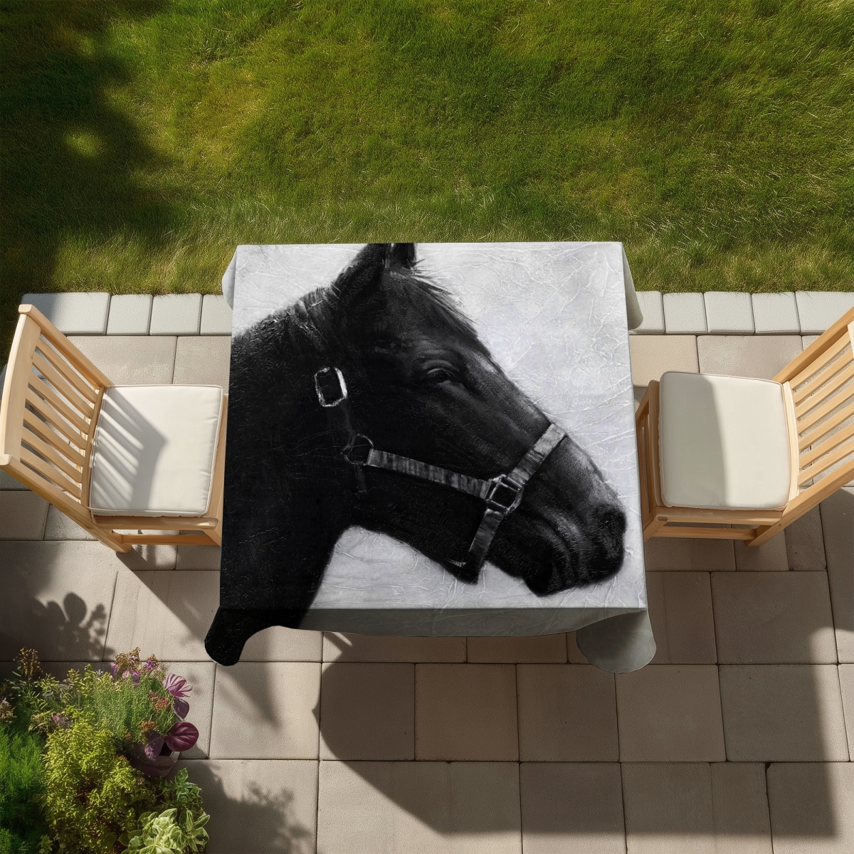 Picture of Begin Home Decor C1TC5858J2XNT9 58 x 58 in. Gallopin the Horse Gray Tablecloth - Indoor & Outdoor Decor
