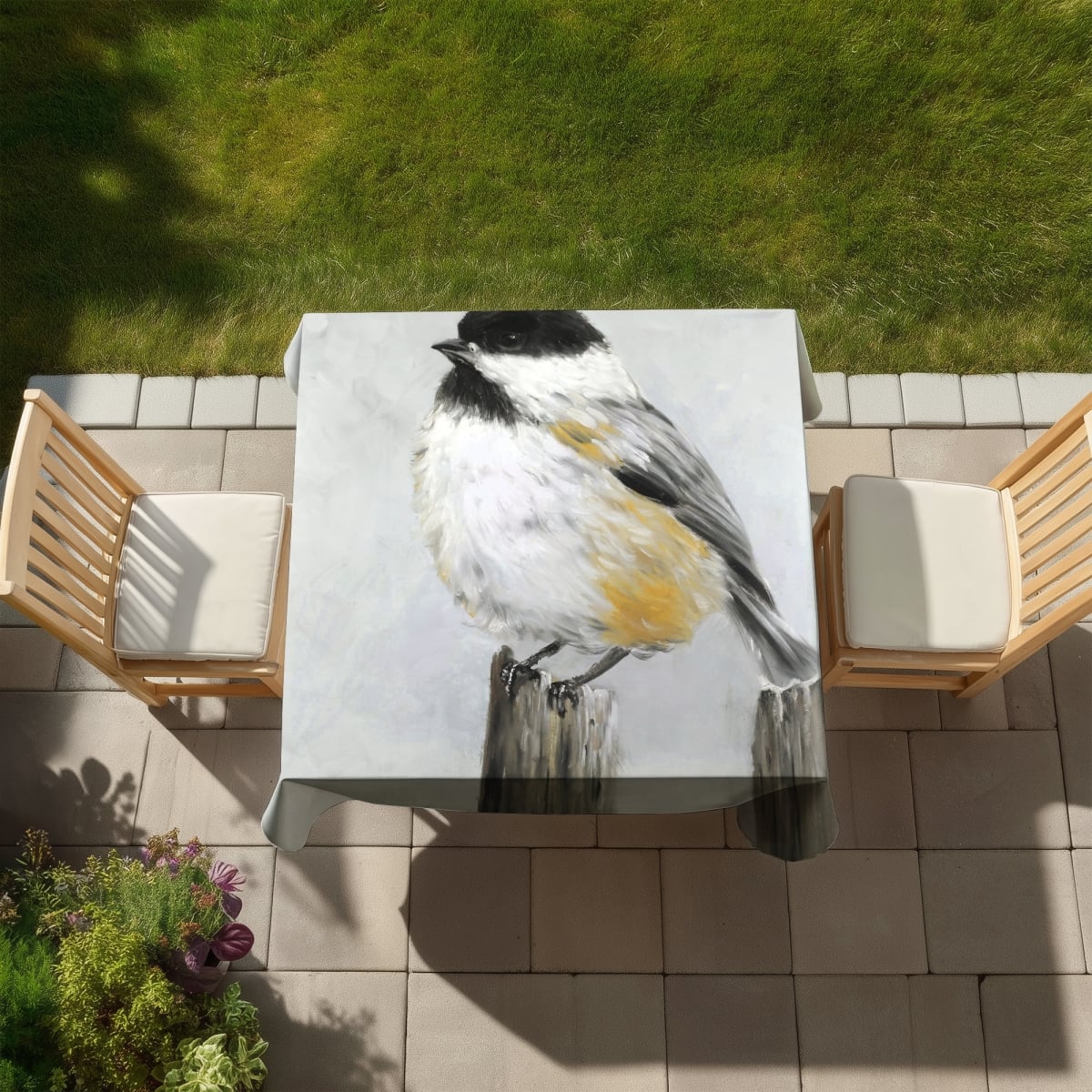 Picture of Begin Home Decor C1TC5858Z5RMV7 58 x 58 in. Coal Tit Bird Tablecloth - Gray Animals Indoor Outdoor Decor