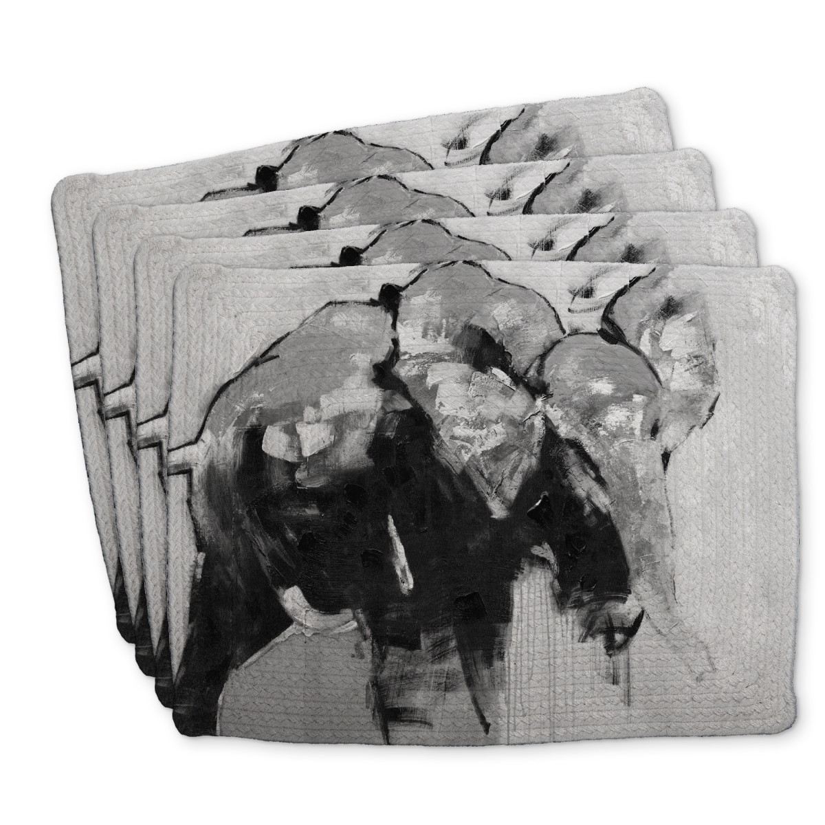 Picture of Begin Home Decor C4BP1418ZAOK7F 14 x 18 in. Monochrome Abstract Elephant Braided Polyester Placemat - Home Decor - Set of 4