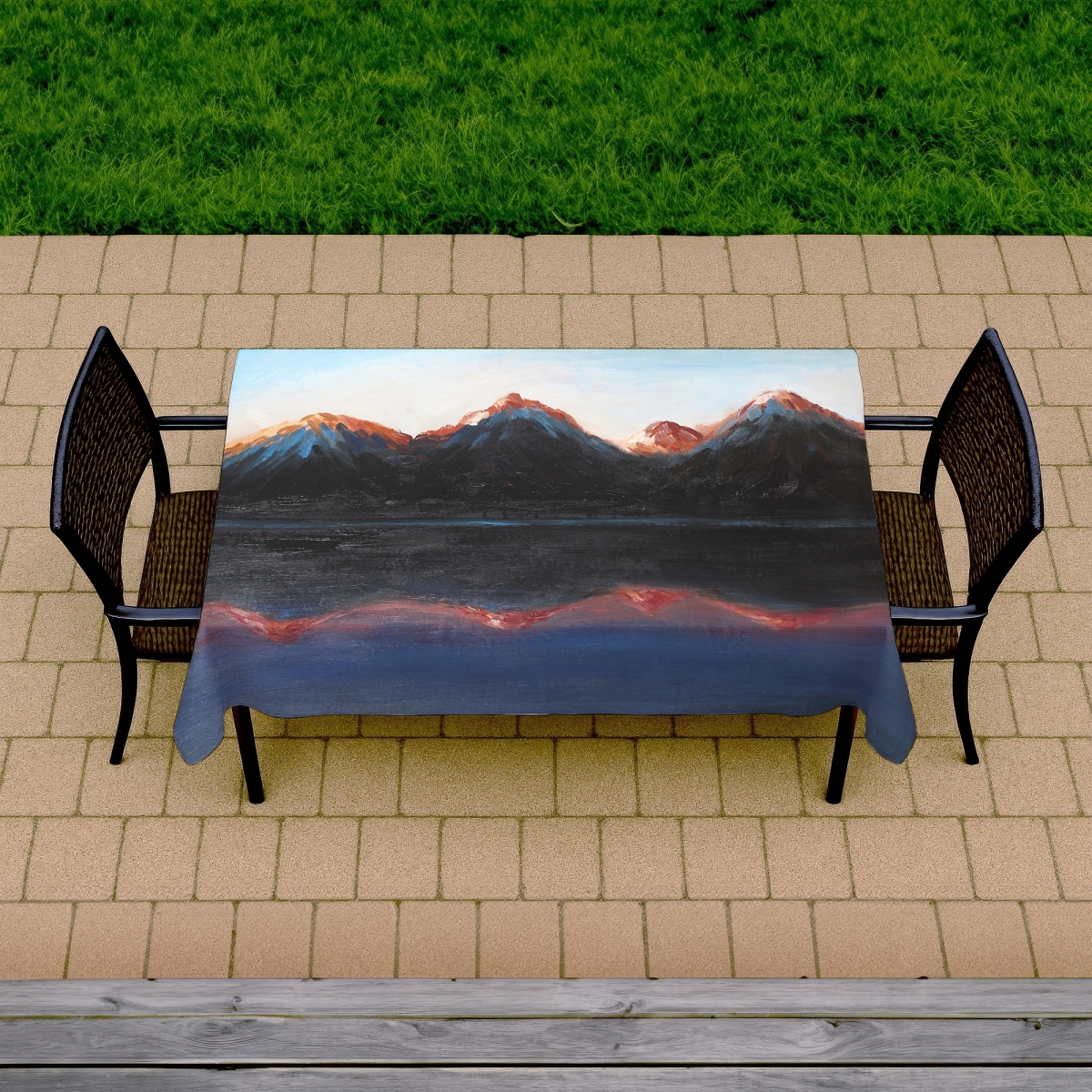 Picture of Begin Home Decor C1TCLRGE3KJHSW 58 x 102 in. Mountains Landscape Tablecloth - Blue Mountains Home Decor
