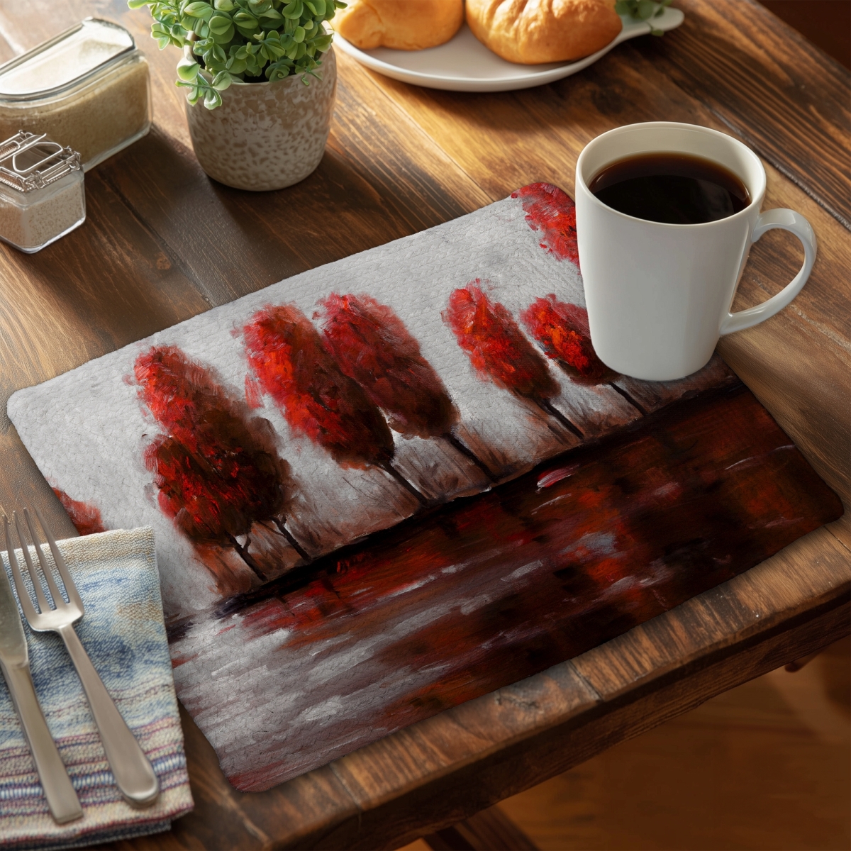 Picture of Begin Home Decor C4BP1418WN8BX8 14 x 18 in. Red Trees Braided Polyester Placemat - Stylish Home Decor - Set of 4