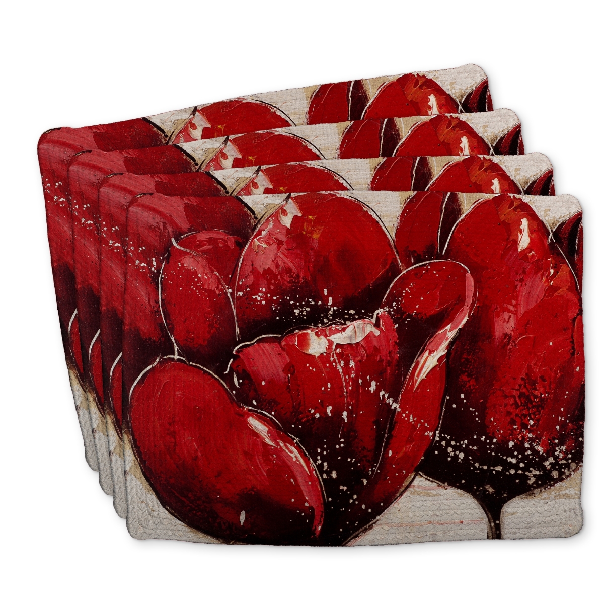 Picture of Begin Home Decor C4BP1418HKL18R 14 x 18 in. Red Tulips Closeup Braided Polyester Placemat for Home Decor - Set of 4