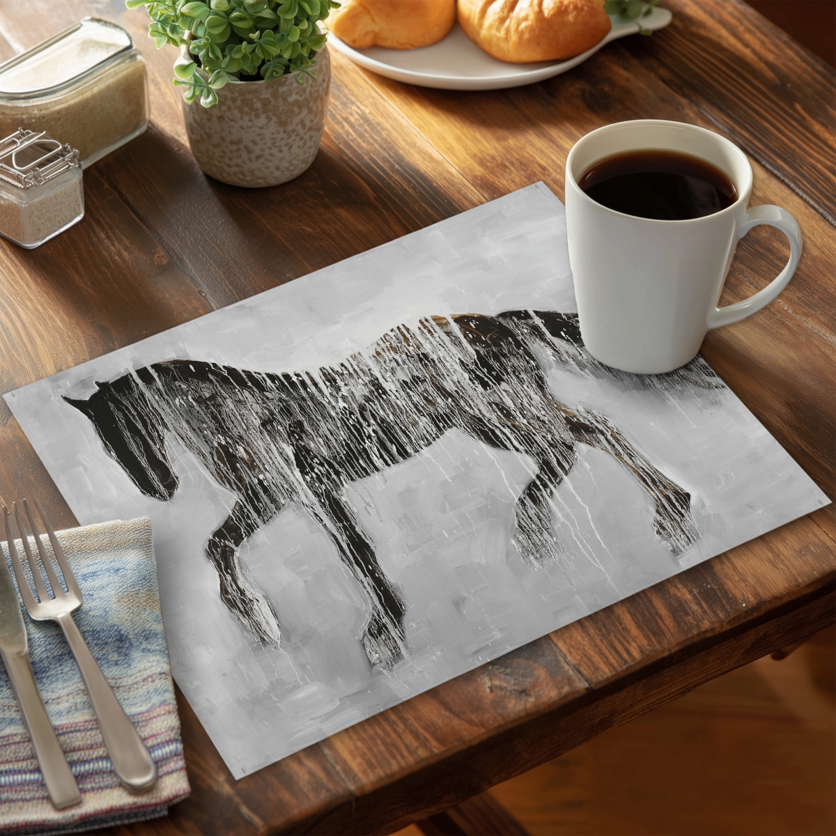 Picture of Begin Home Decor C4PP1418ERPEEU 14 x 18 in. Horse Brown Silhouette Polyester Placemat - Home Decor - Set of 4