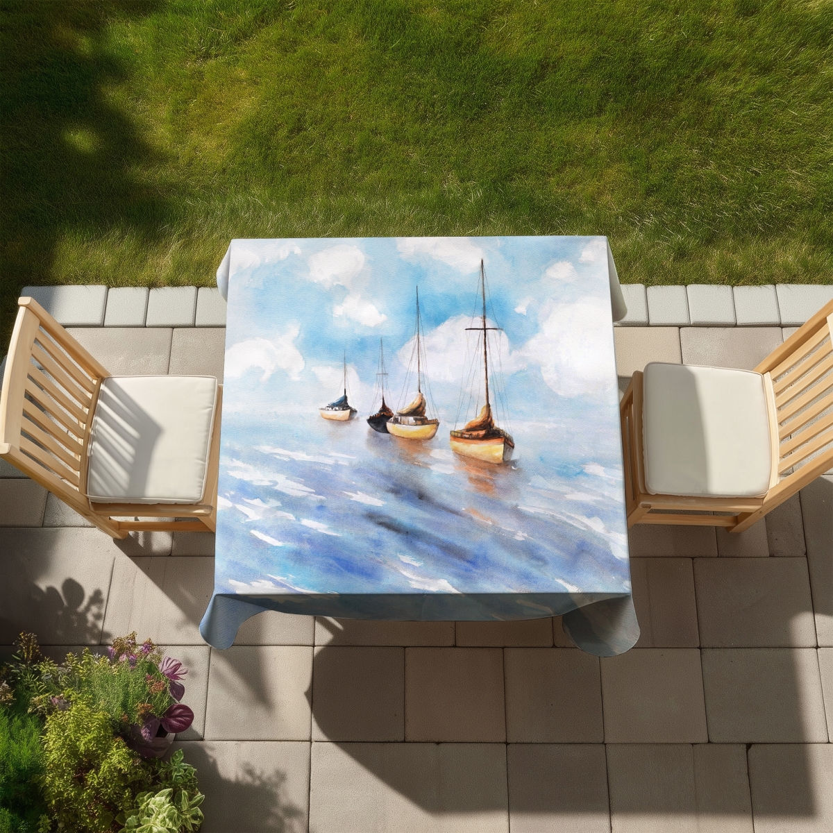 Picture of Begin Home Decor C1TC5858K2F57A 58 x 58 in. Sailboats in the Sea - Orange Coastal Tablecloth for Decor