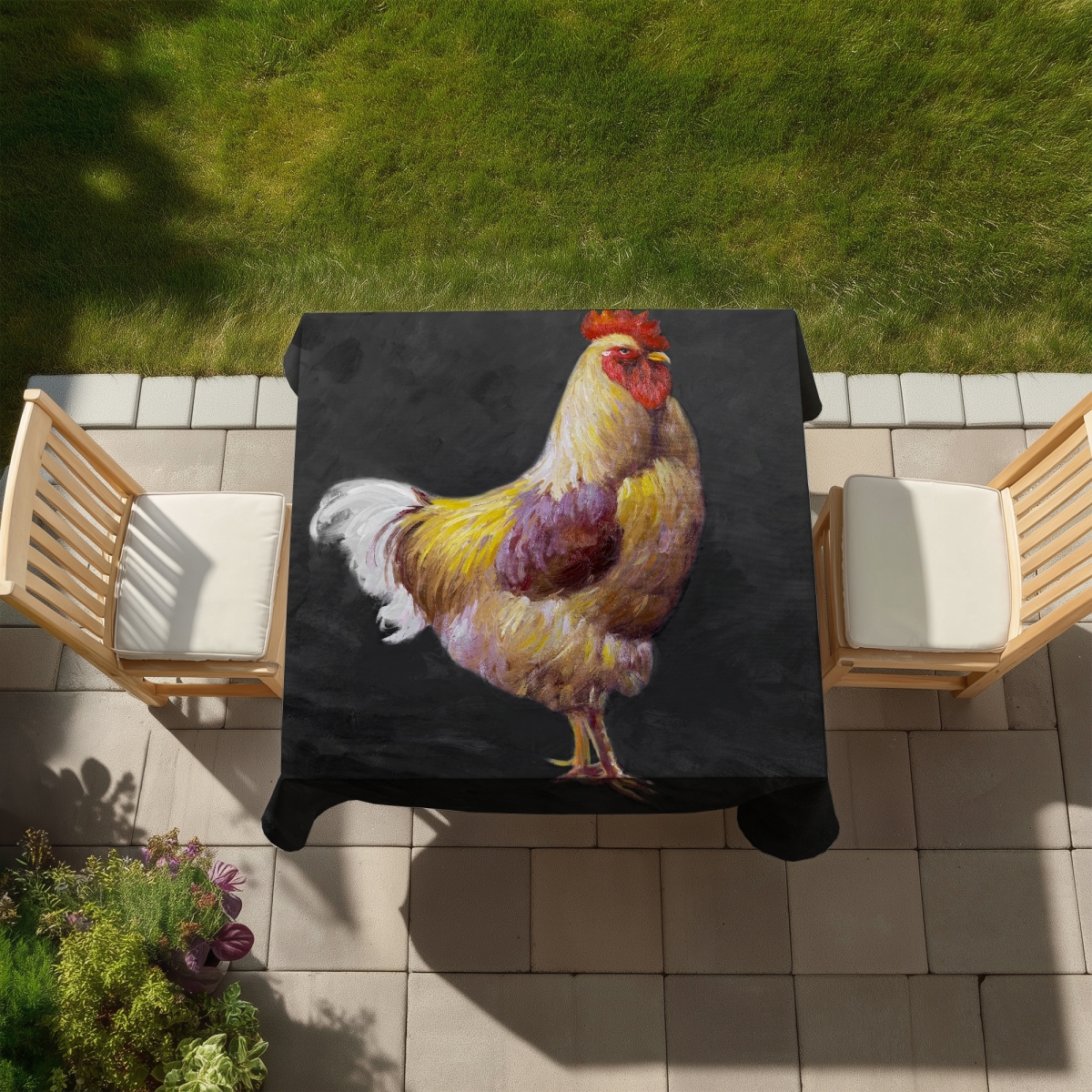 Picture of Begin Home Decor C1TC5858UQ60SE 58 x 58 in. Beautiful Rooster 2 Tablecloth - Farm Animal Decor, Indoor & Outdoor