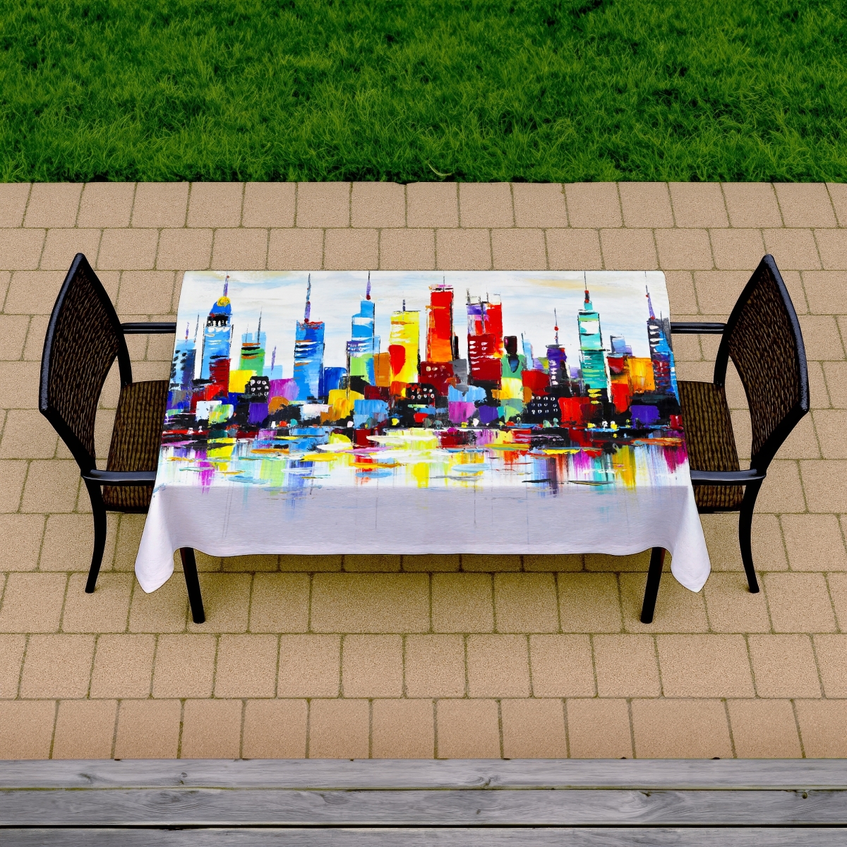 Picture of Begin Home Decor C1TCLRGETQ52C0 58 x 102 in. Abstract & Colorful City Tablecloth - Modern Home Decor