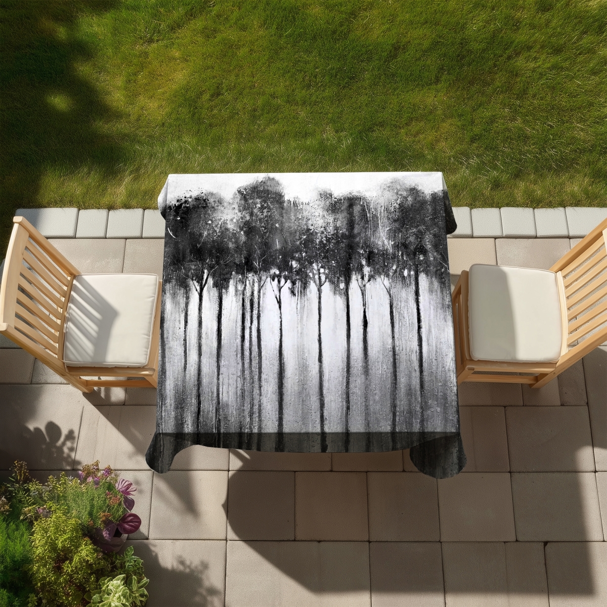 Picture of Begin Home Decor C1TC5858UQUZN4 58 x 58 in. Abstract Forest Black & White Tablecloth - Indoor & Outdoor Decor