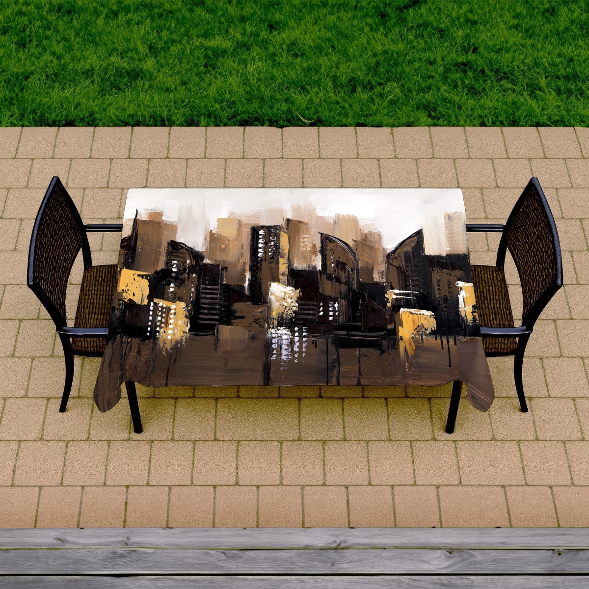 Picture of Begin Home Decor C1TCLRGEW31LNG 58 x 102 in. Modern Brown Abstract Cityscape Tablecloth - Home Decor