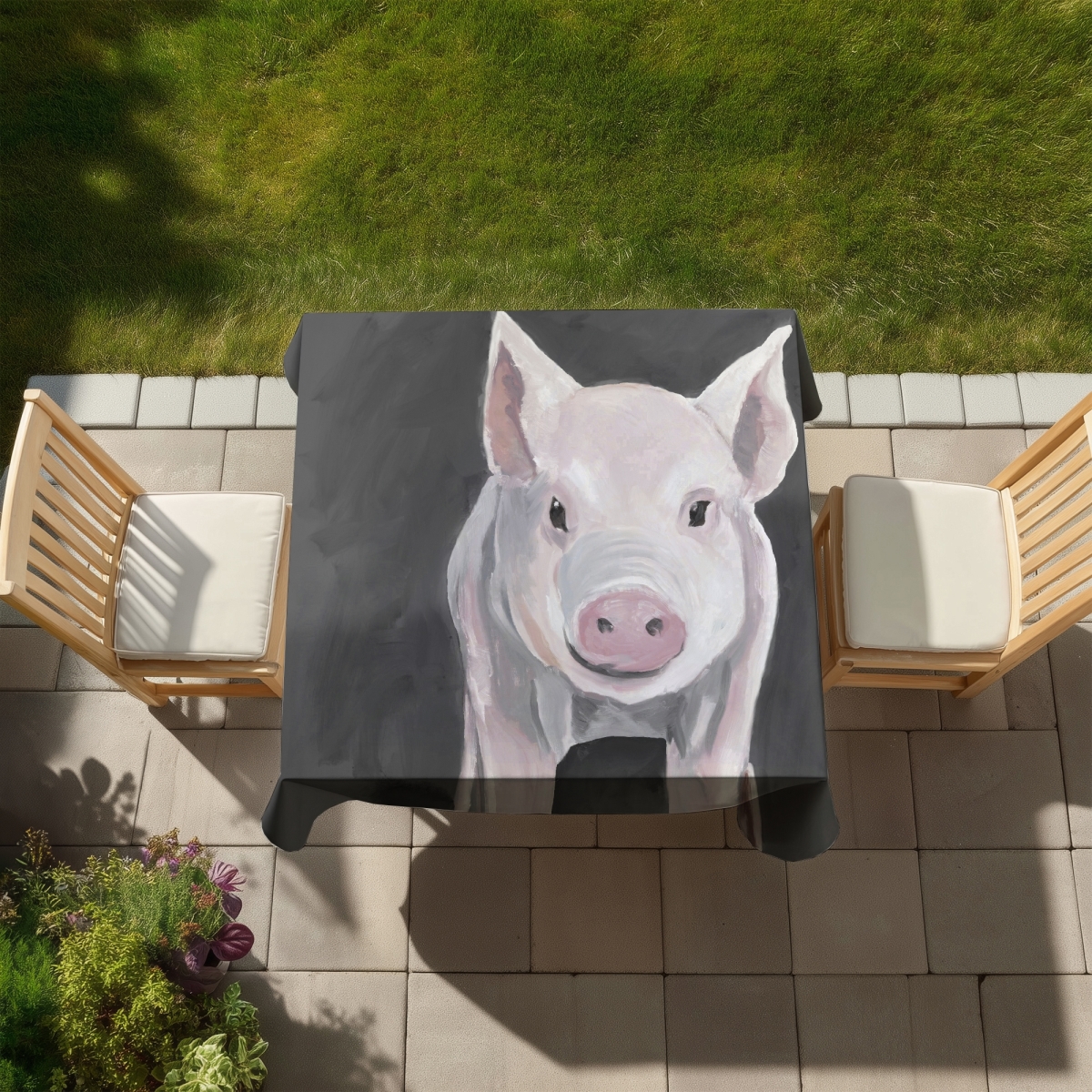 Picture of Begin Home Decor C1TC5858H0APRA 58 x 58 in. Little Piglet Rustic Farm Animal Tablecloth - Indoor & Outdoor Decor