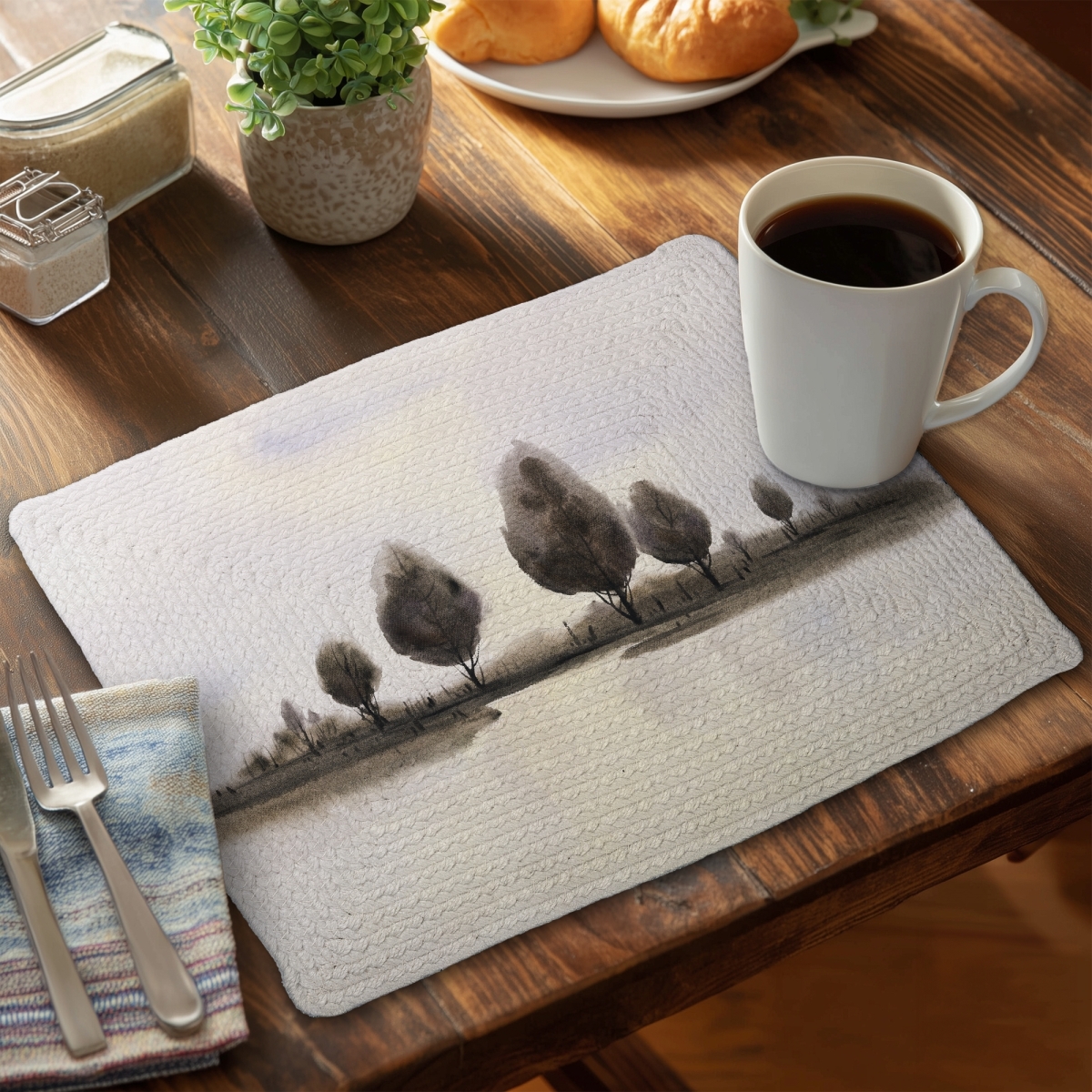 Picture of Begin Home Decor C6BP14182IM3VX 14 x 18 in. Abstract Landscape of Trees Braided Polyester Placemat - Decor - Set of 6