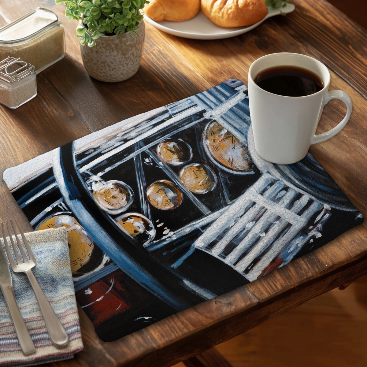 Picture of Begin Home Decor C6BP1418JHP8BK 14 x 18 in. Vintage Car Interior Braided Polyester Placemat - Home Decor - Set of 6
