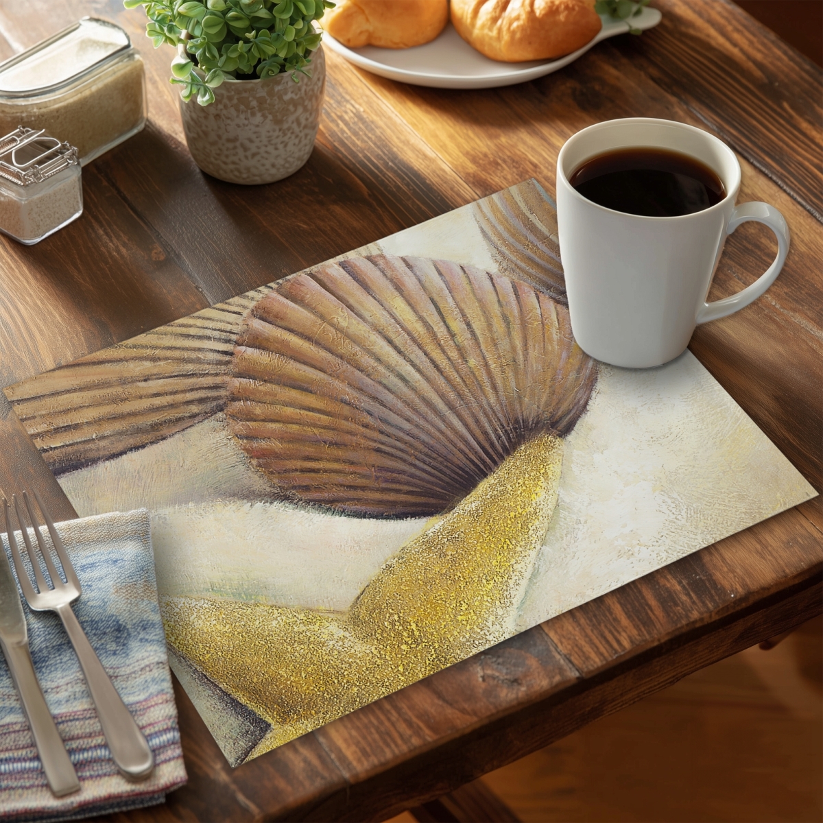 Picture of Begin Home Decor CPPM1418MIT36E 14 x 18 in. Blue Starfish & Seashells Beach Placemat - Polyester Decor