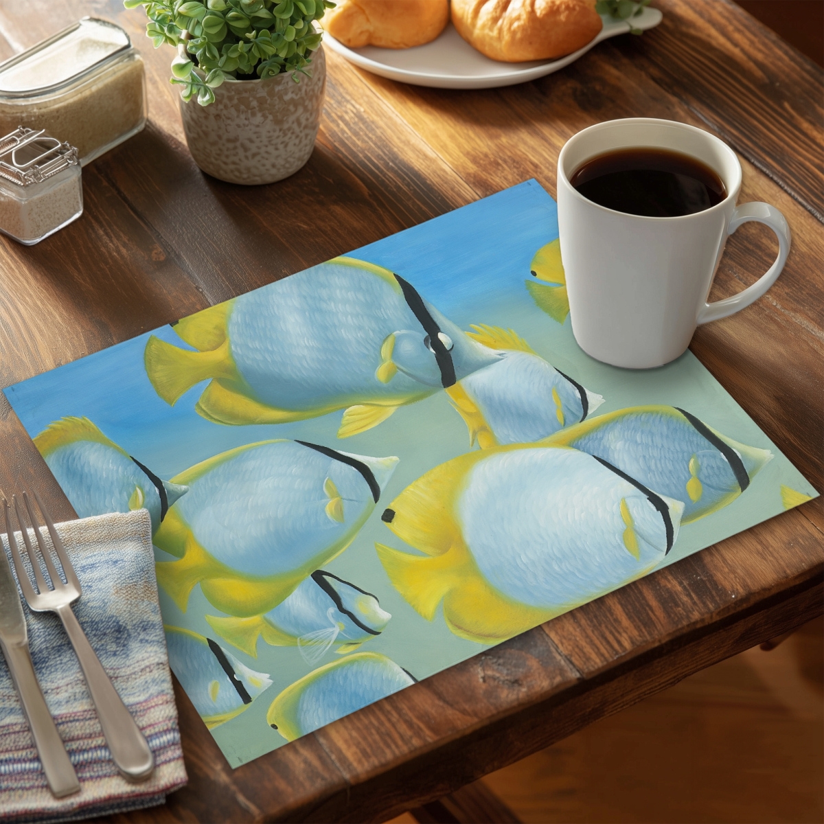 Picture of Begin Home Decor C6PP1418K1E7BC 14 x 18 in. Butterfly Fishes Polyester Placemat - Home Decor Accent - Set of 6
