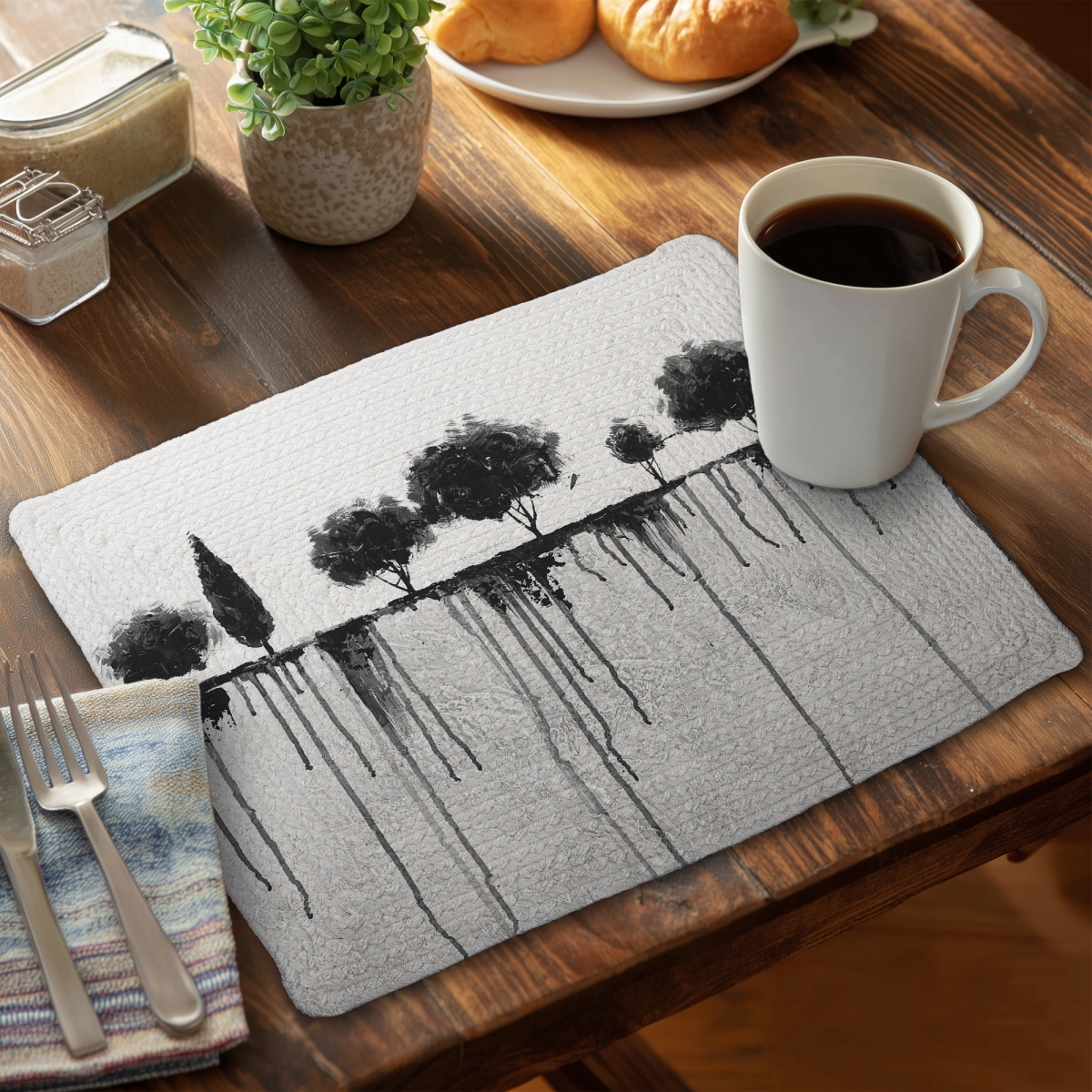Picture of Begin Home Decor C4BP1418UMFV2N 14 x 18 in. Ink Bleeding Trees Braided Polyester Placemat - Home Decor - Set of 4