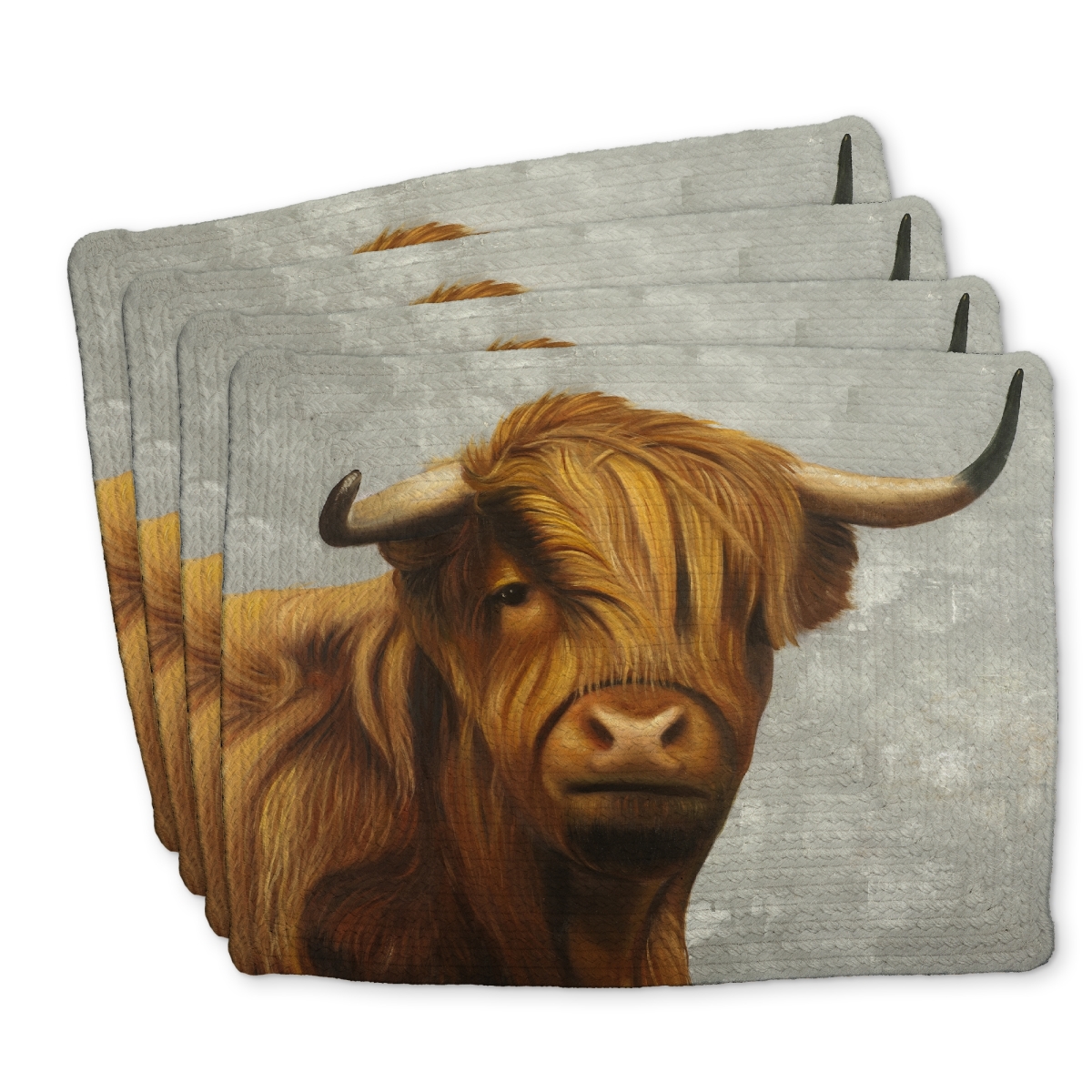 Picture of Begin Home Decor C4BP1418QCGN39 14 x 18 in. Highland Cattle Braided Polyester Placemat - Home Decor Essentials - Set of 4