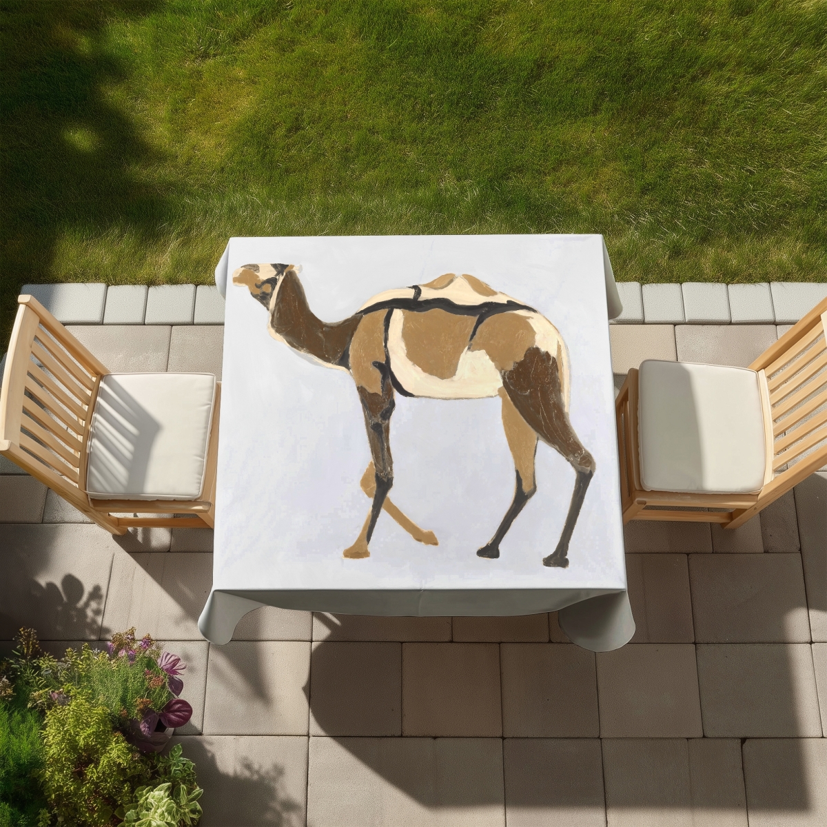 Picture of Begin Home Decor C1TC5858CGJ9RD 58 x 58 in. Retro Dromadaire African Tablecloth - Indoor Outdoor Decor