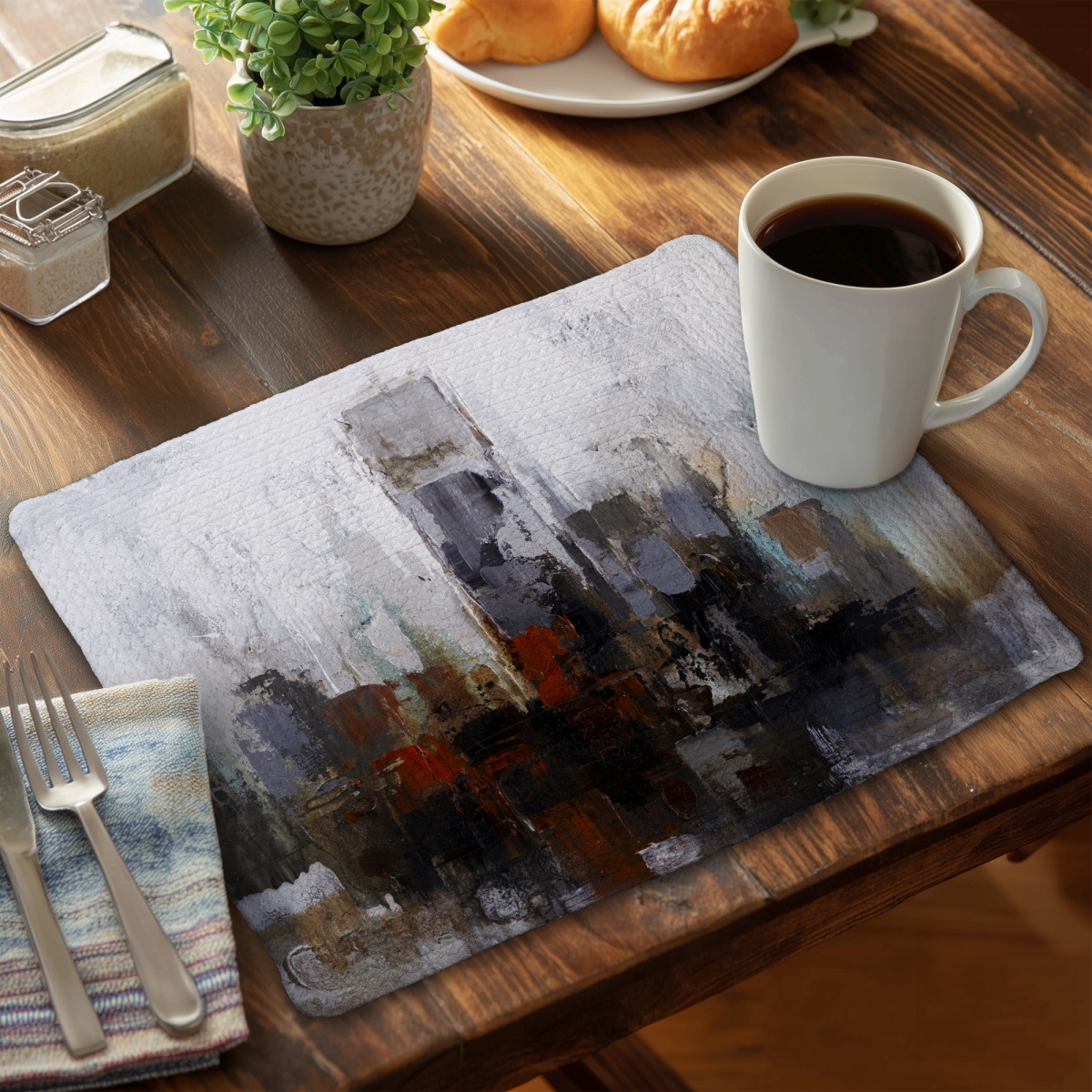 Picture of Begin Home Decor C4BP1418GI57MS 14 x 18 in. Obscure Buildings Braided Polyester Placemat - Home Decor - Set of 4
