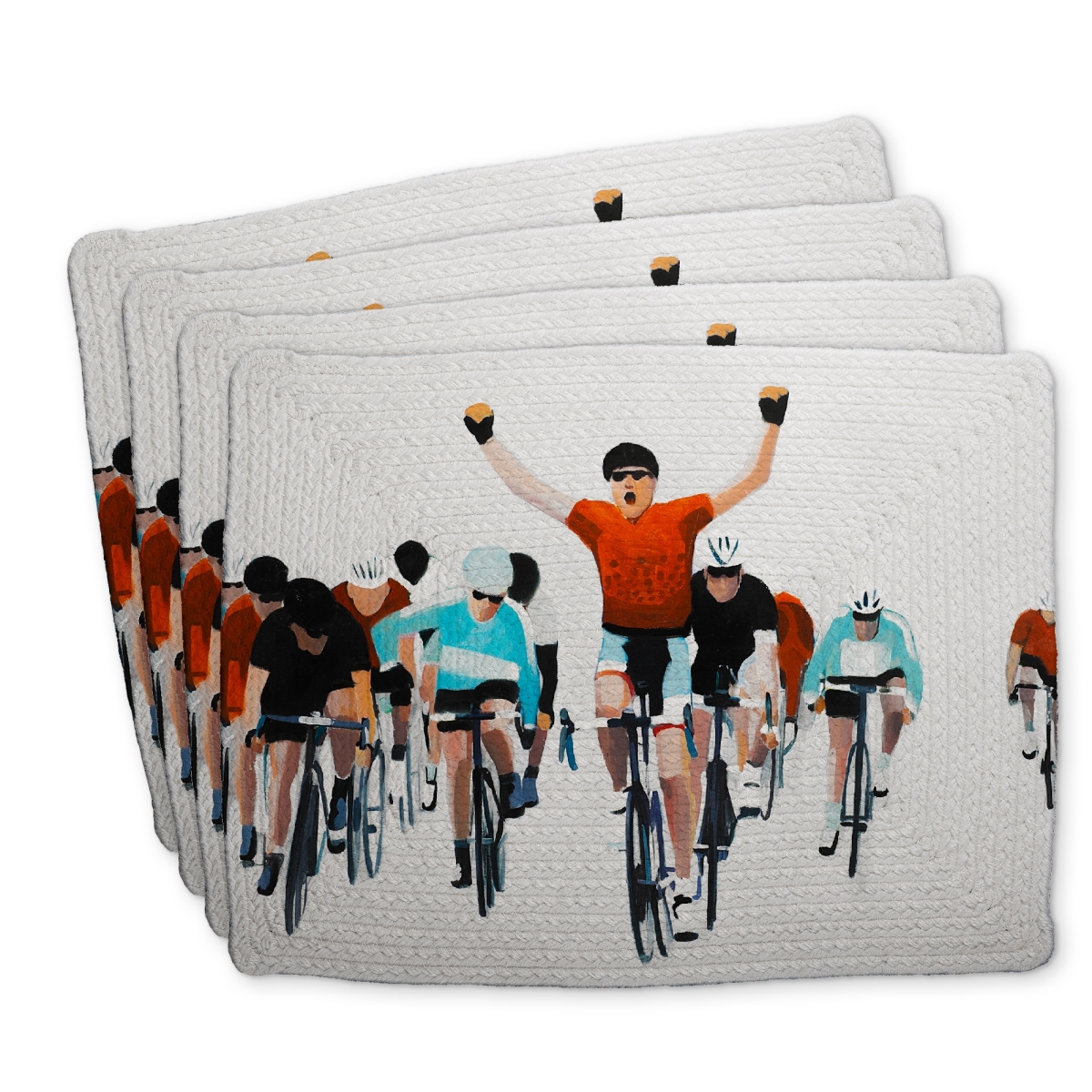 Picture of Begin Home Decor C4BP1418XNAVZI 14 x 18 in. Cyclists At the End of a Race - Braided Polyester Placemat - Set of 4