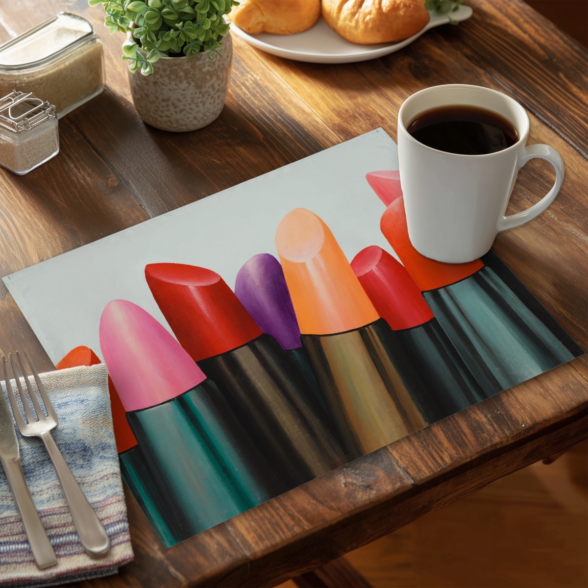 Picture of Begin Home Decor C4PP14184WV2R8 14 x 18 in. Lipstick Collection Polyester Placemats - Stylish Home Decor - Set of 4