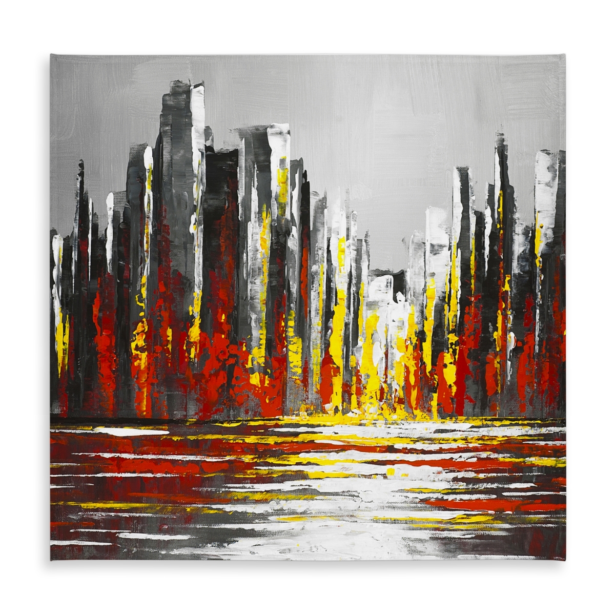 Picture of Begin Home Decor C1TC5858I6SWZQ 58 x 58 in. Abstract Red Skyline - Yellow Building Tablecloth for Home Decor