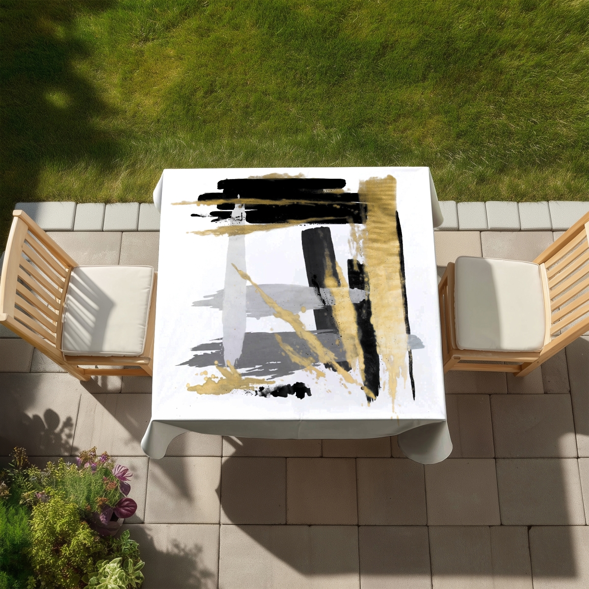 Picture of Begin Home Decor C1TC5858ZHFUHM 58 x 58 in. Shapes Bedroom Minimalist Tablecloth - Brush Strokes Decor